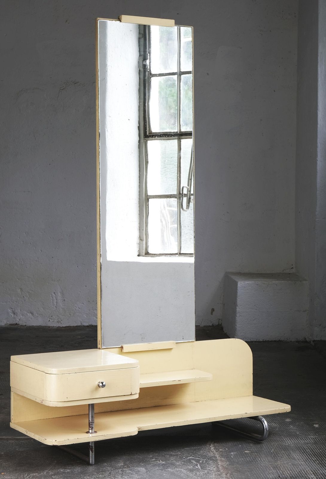 Cream Colored Bauhaus Mirror Chest Of Drawers photo furniture