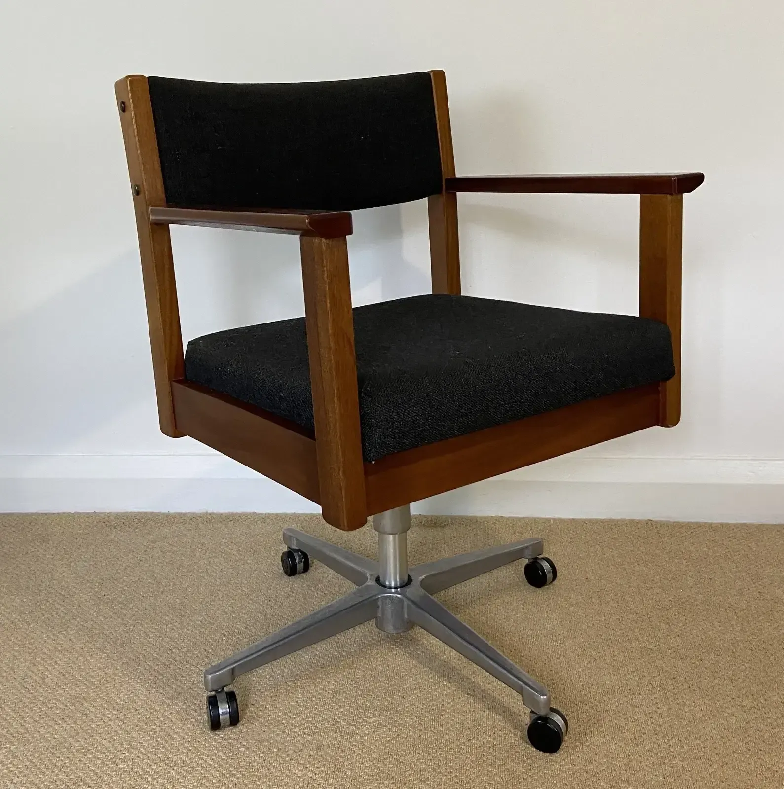 Mid Century Teak Height Adjustable Swivel Office Chair By Doerner Of Canada photo furniture