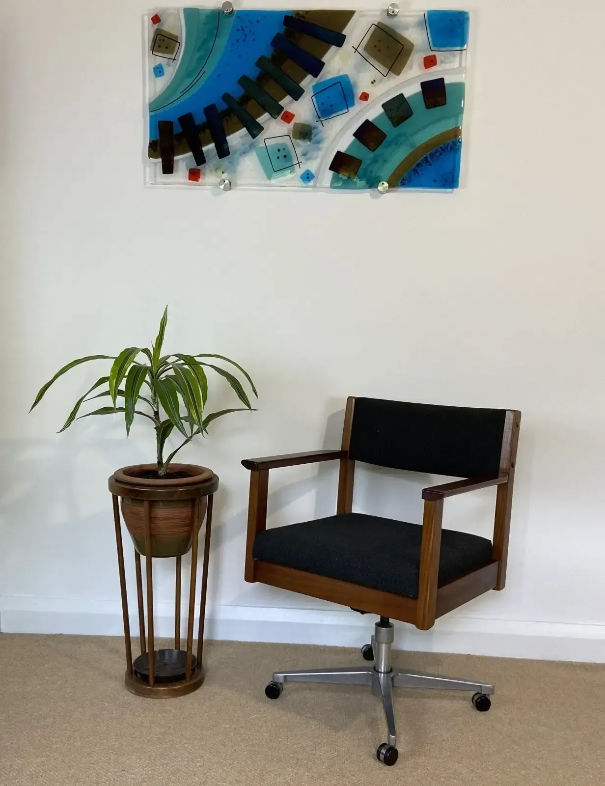 Mid Century Teak Height Adjustable Swivel Office Chair By Doerner Of Canada