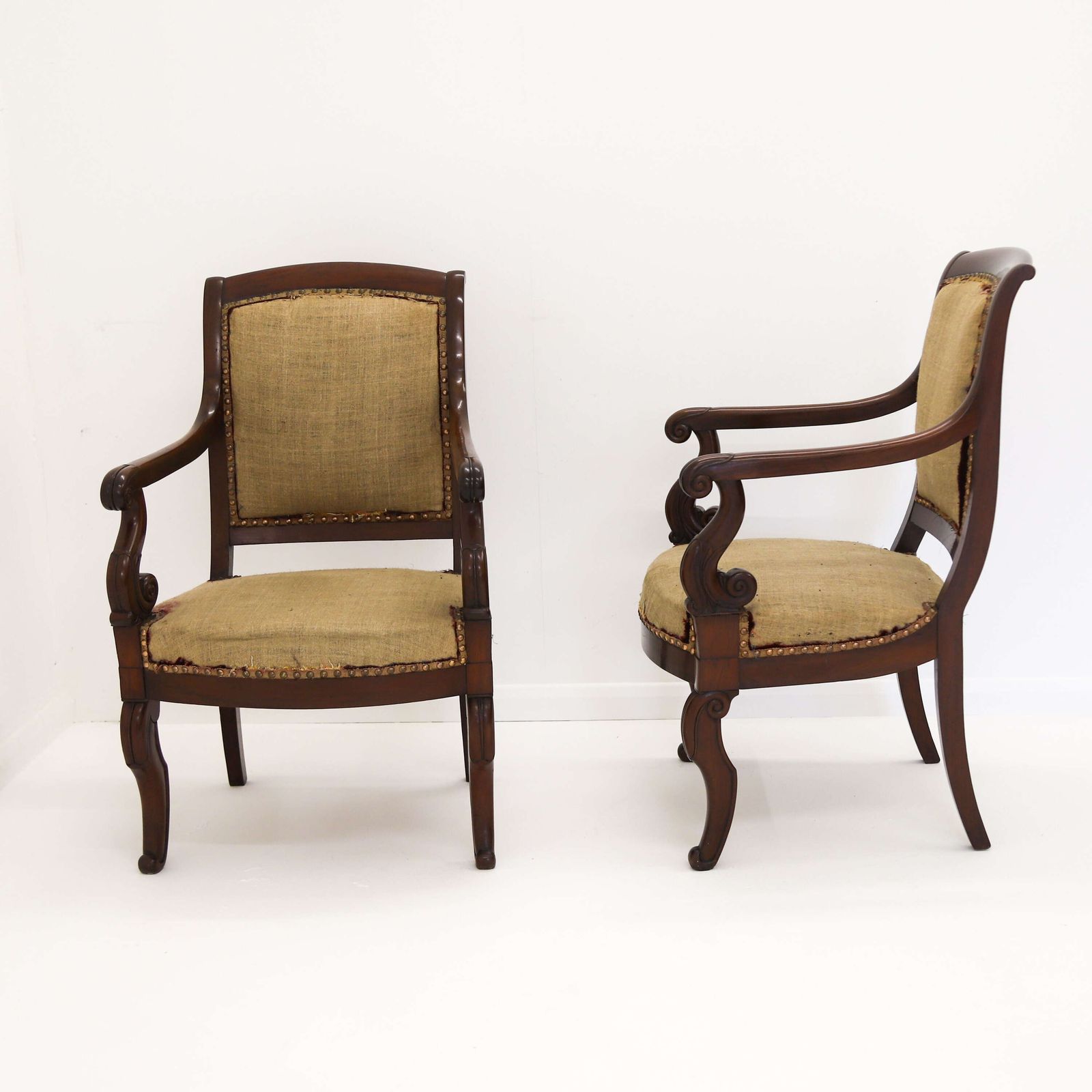 Pair Of French Mahogany Fauteuils – Early 19th Century Armchairs With Carved Scroll Arms photo 1925.0