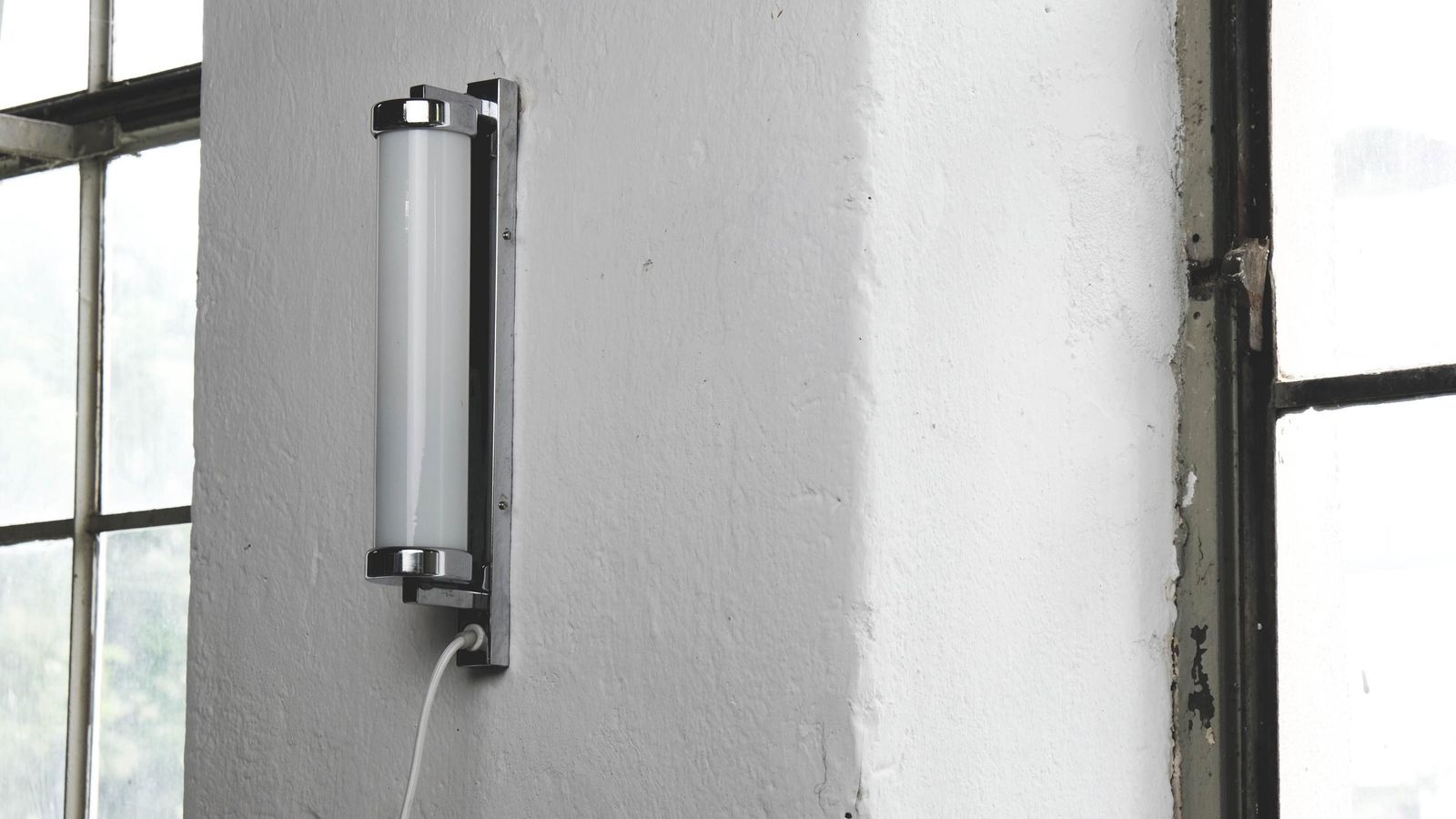 Bauhaus Chrome Wall Lamp By Napako With White Glass Cylinder, Power Cable And Plug, Size M photo for sale