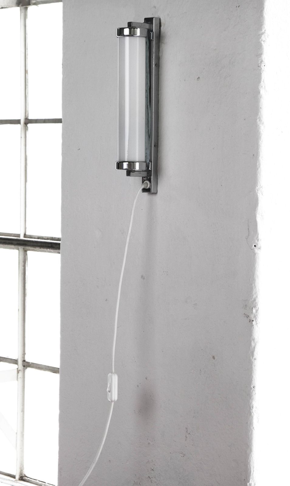 Bauhaus Chrome Wall Lamp By Napako With White Glass Cylinder, Power Cable And Plug, Size M photo 586.0