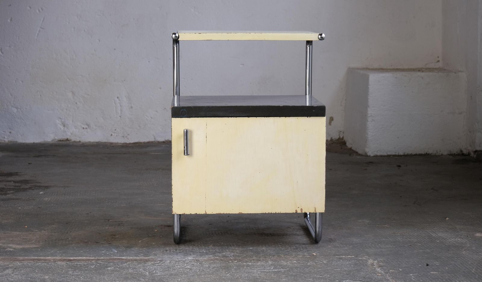 Dark Grey / Cream Bauhaus Bedside Table By Mücke Melder photo for sale