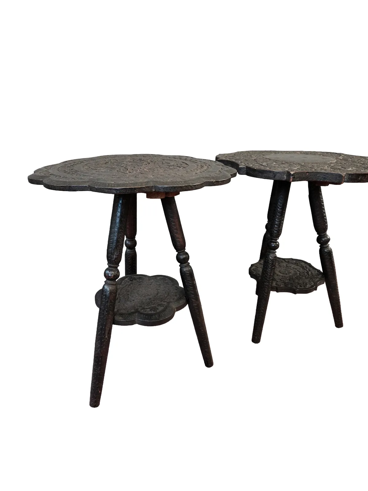 Pair Of Early 20th Century Anglo Indian Hand Carved Hardwood Side Tables photo for sale