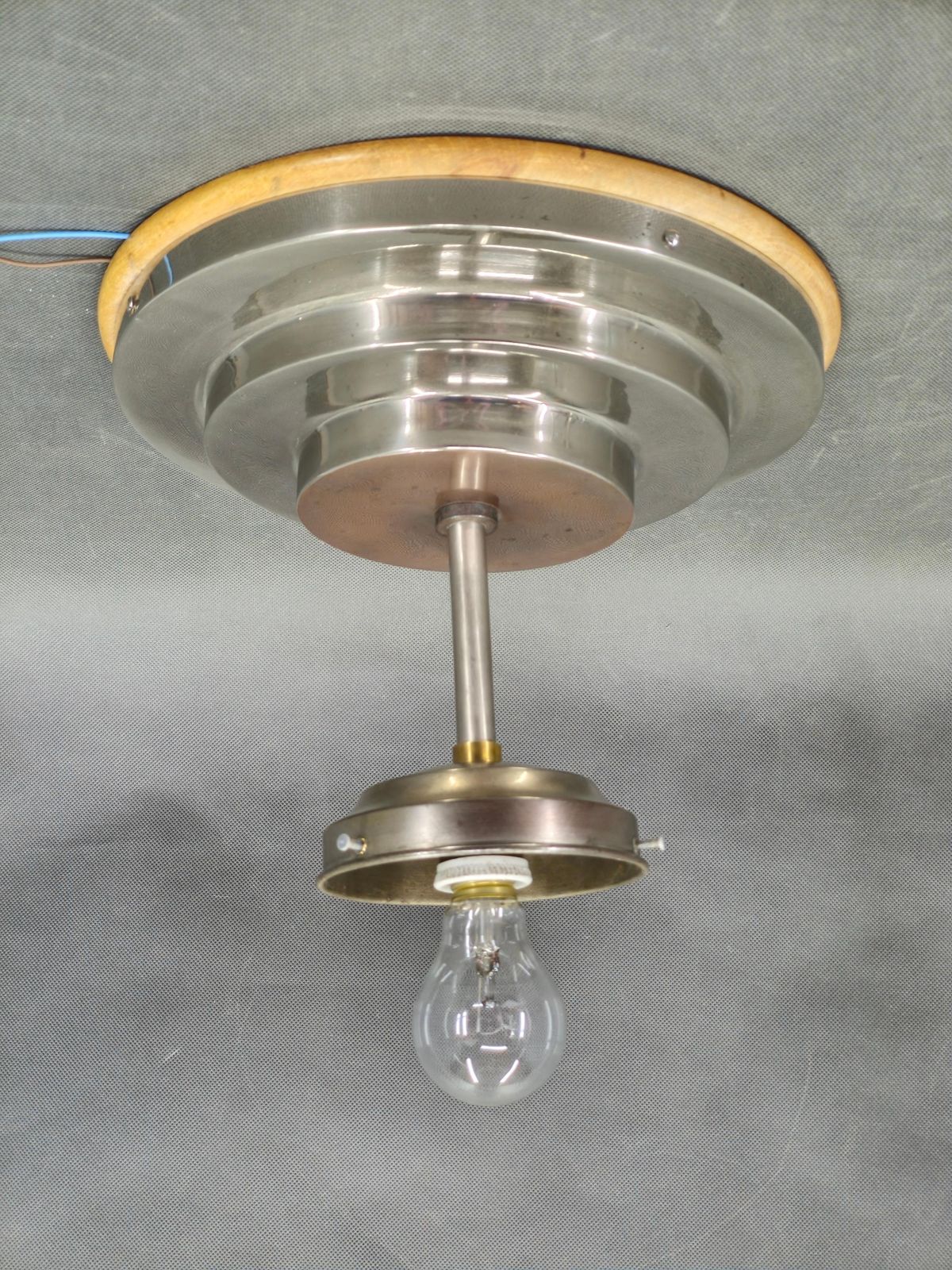 Czech Art Deco Opaline Glass Flush Mount Ceiling Light 1930s photo for sale