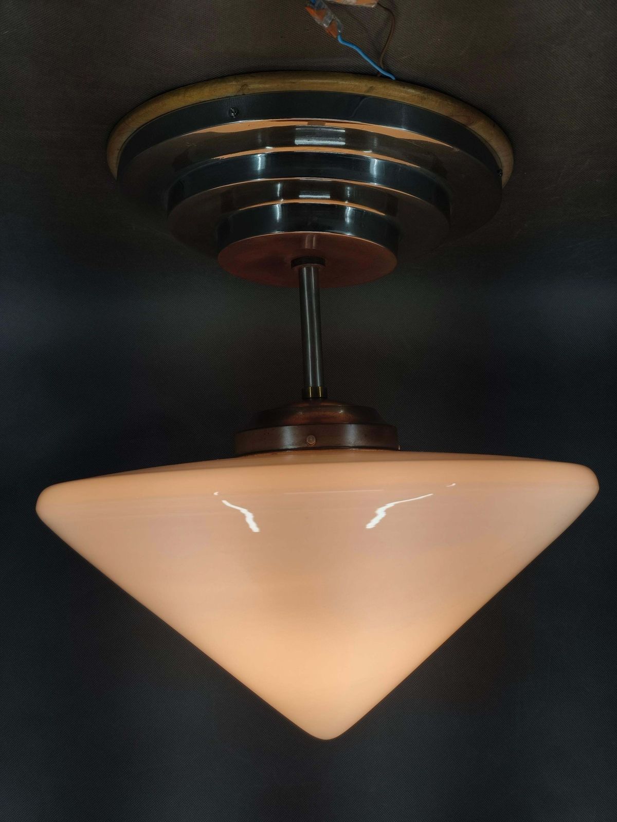 Czech Art Deco Opaline Glass Flush Mount Ceiling Light 1930s photo Lighting