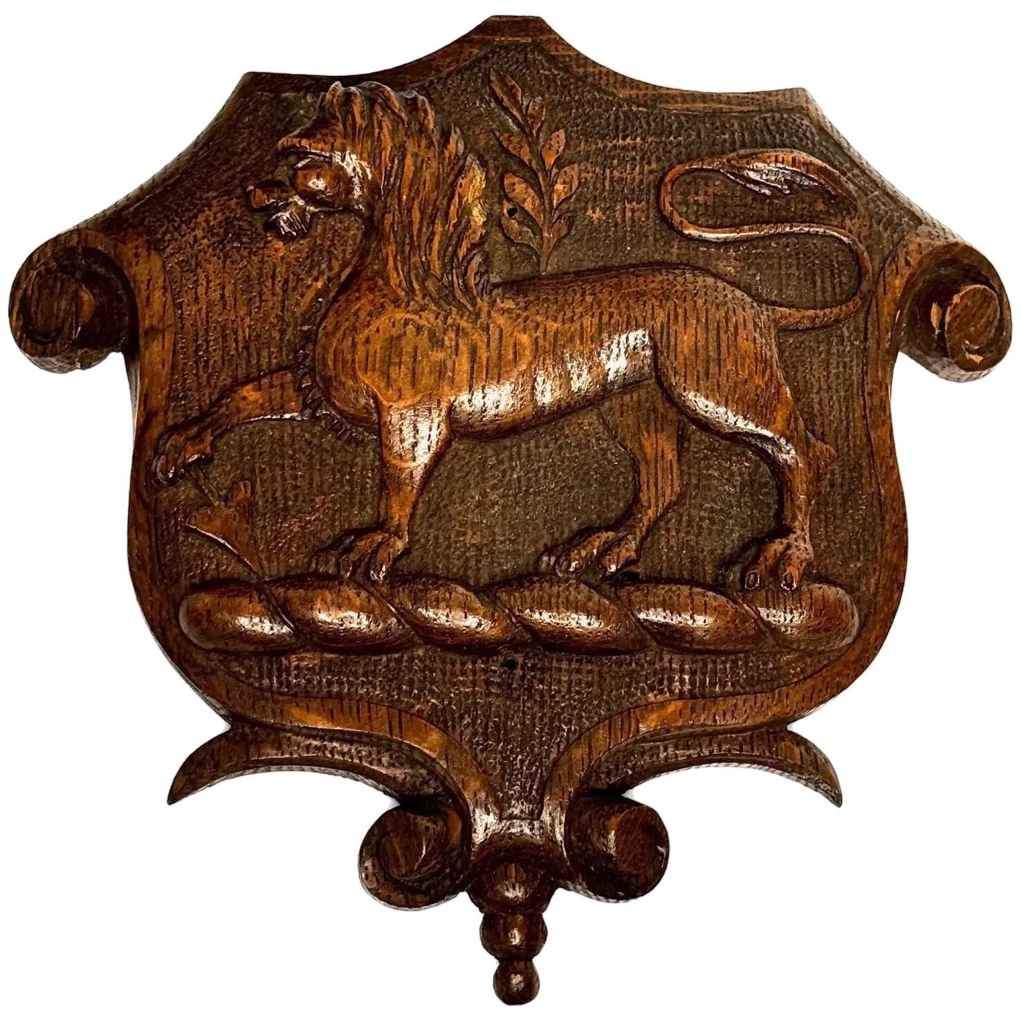 19e-eeuws Pugin-ontwerp Gesneden Tijgereiken Heraldische Leeuw Schild Wapenschild Sculptuur