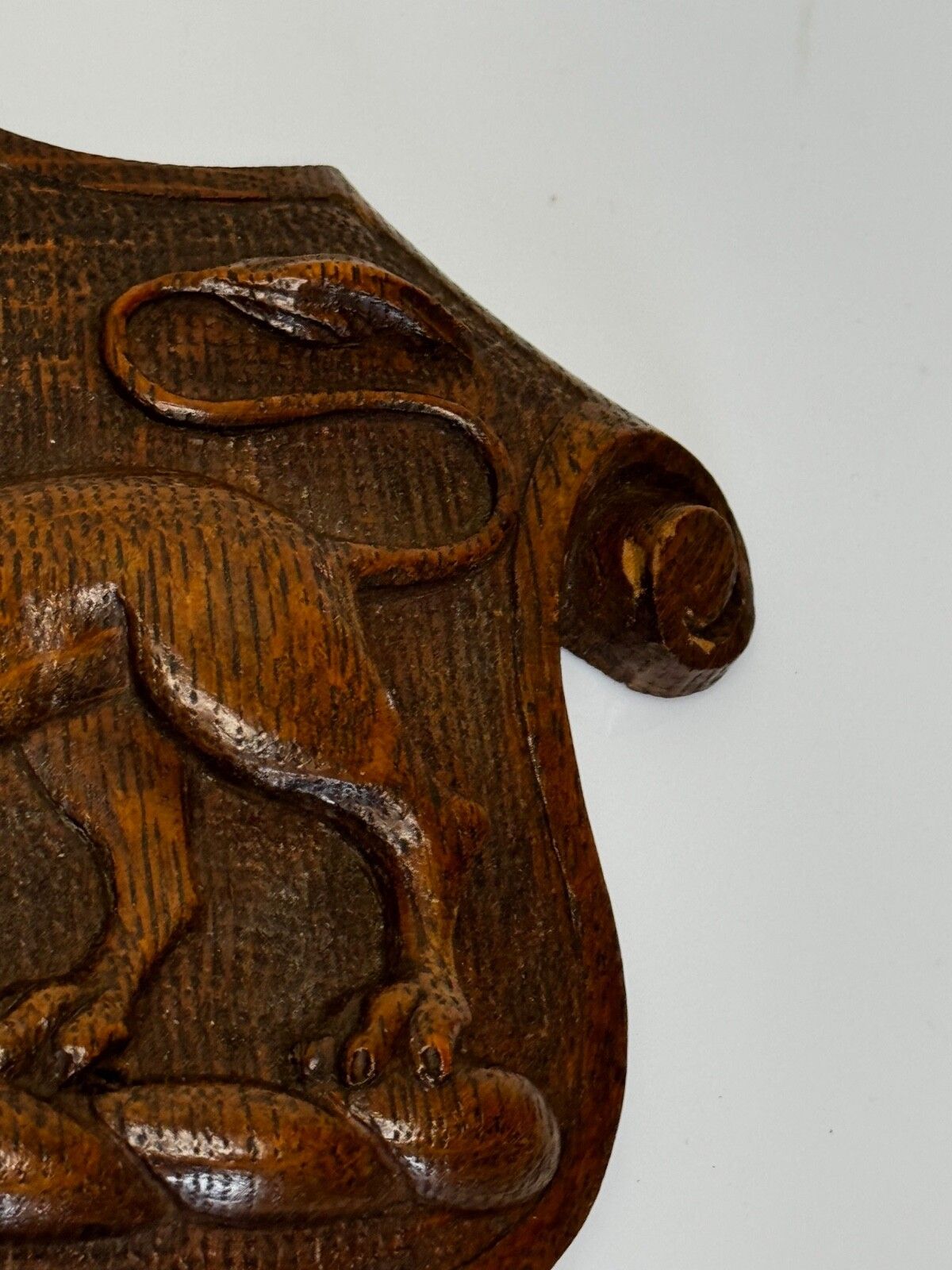 19th Century Pugin Design Carved Tiger Oak Heraldic Lion Shield Crest Sculpture photo Art