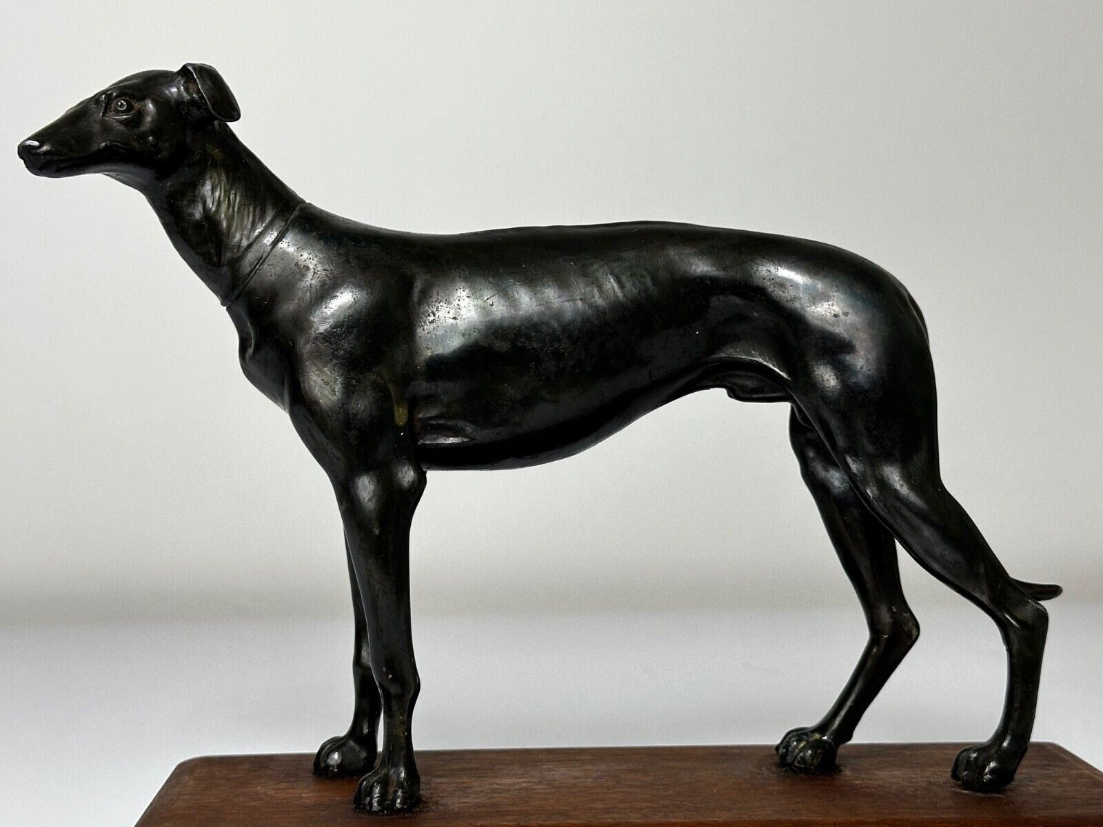 Small British Art Deco Sporting Prized Racing Greyhound Stud Bronze Sculpture photo furniture
