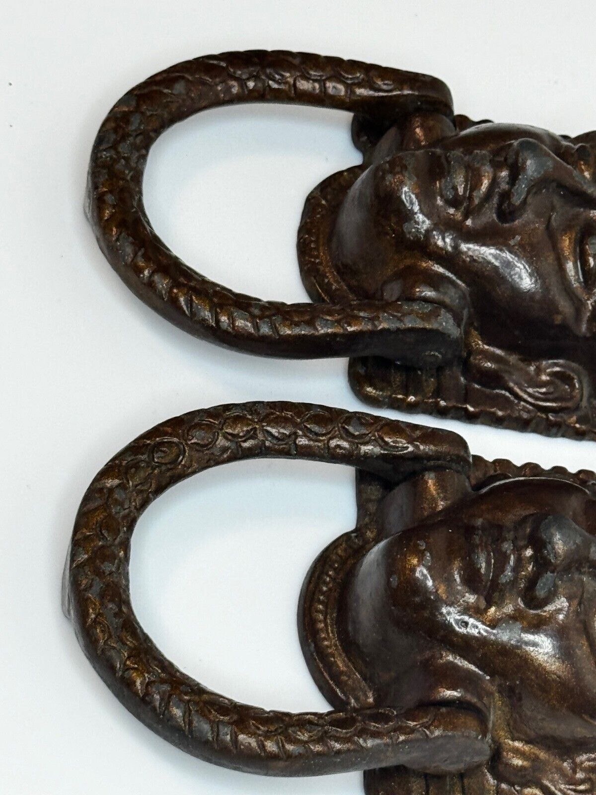Pair Antique Neoclassical 19th Century Egyptian Sphinx Mask Bronze Door Knockers photo Home Fixtures