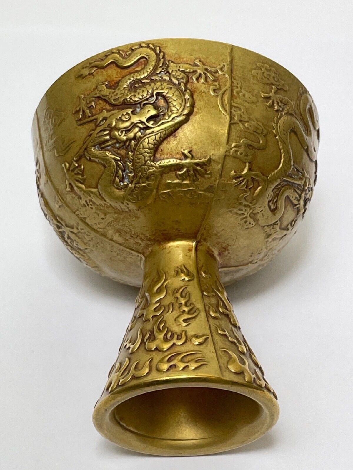 Small Chinese Qing Dynasty Gilded Bronze Drinking Vessel Dragon Wine Goblet photo furniture
