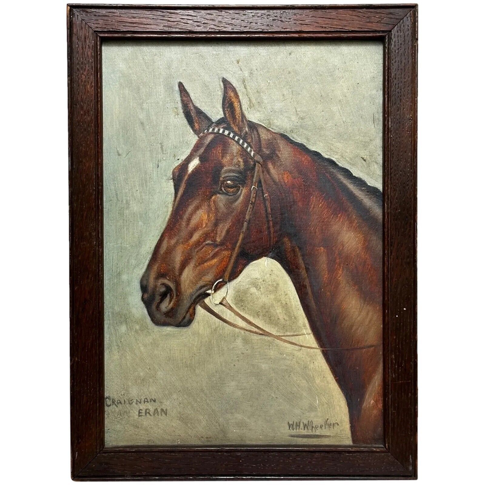 Equestrian Oil Portrait Of Champion Racehorse Craig An Eran By Walter Herbert Wheeler