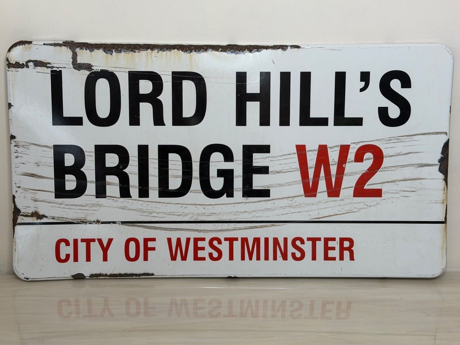 Mid Century Lord Hill’s Bridge W2 Original City Of Westminster Enamel Street Sign Sir Misha Black Design photo for sale
