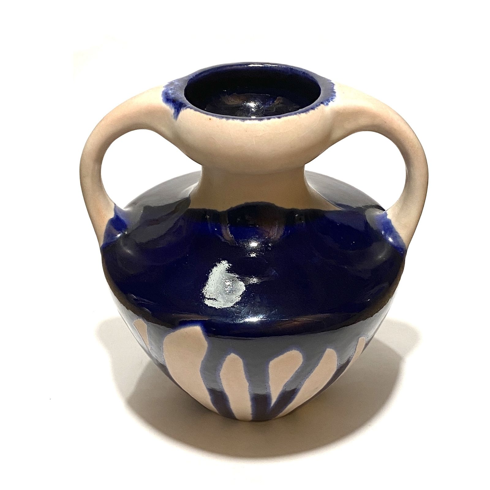 Marei Keramik 9302 vaas in dieppaars/blauw drip-glazuur, West-Duits aardewerk ca. jaren 1970 photo Woonaccessoires