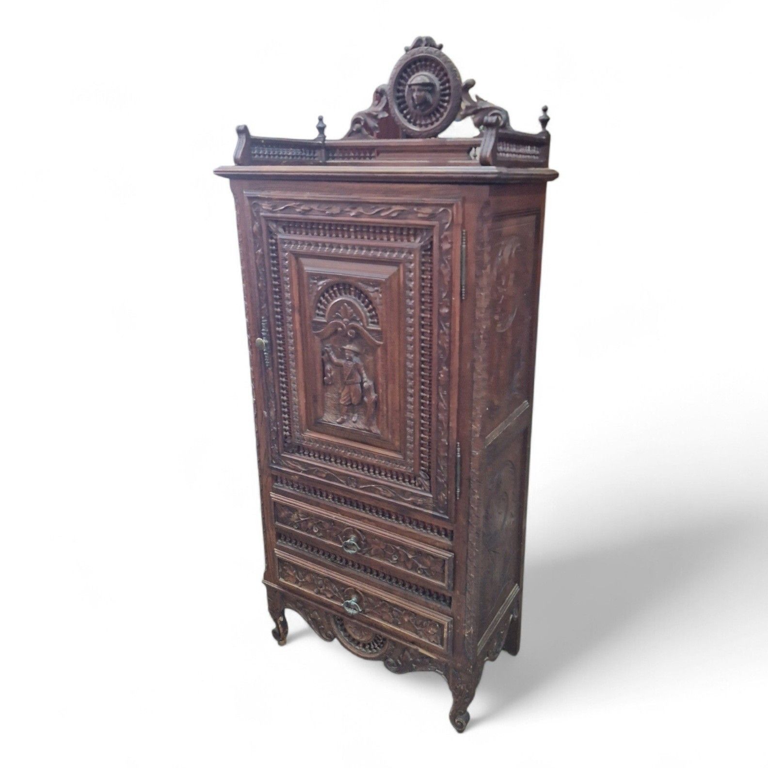 Antique Carved Oak Renaissance Revival Cabinet C.1880 Flemish Figural Panel Tall photo furniture