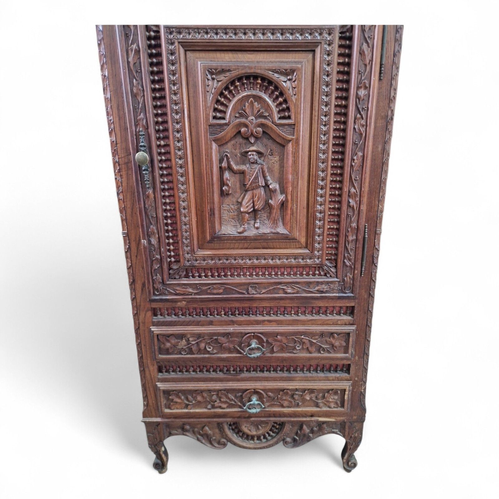 Antique Carved Oak Renaissance Revival Cabinet C.1880 Flemish Figural Panel Tall photo Furniture