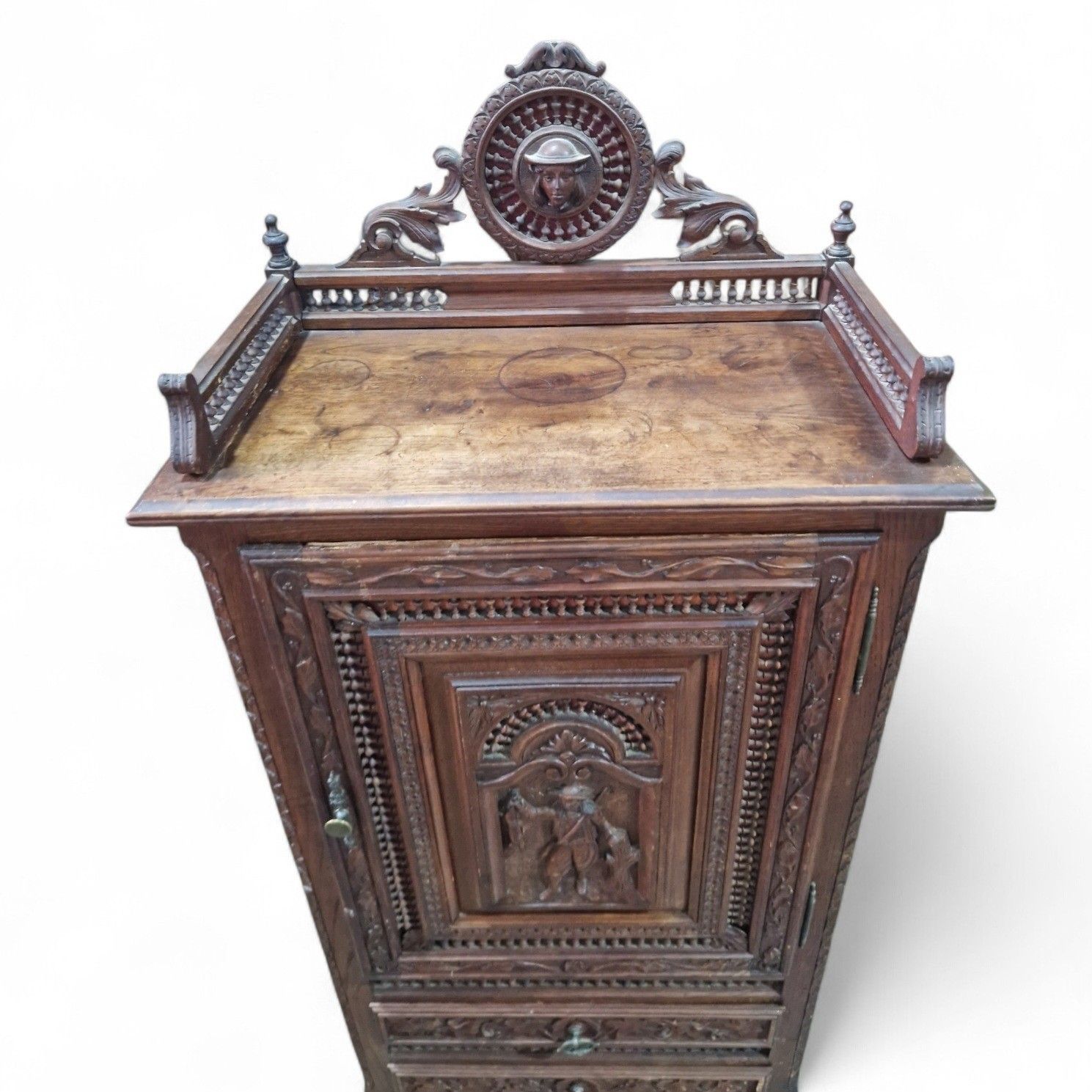 Antique Carved Oak Renaissance Revival Cabinet C.1880 Flemish Figural Panel Tall photo 550.0