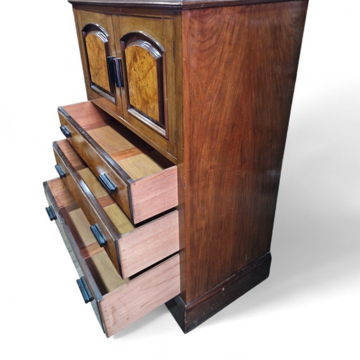 250.0 Antique Victorian Millinery Chest Walnut Cabinet 3 Drawers Cupboard Storage photo