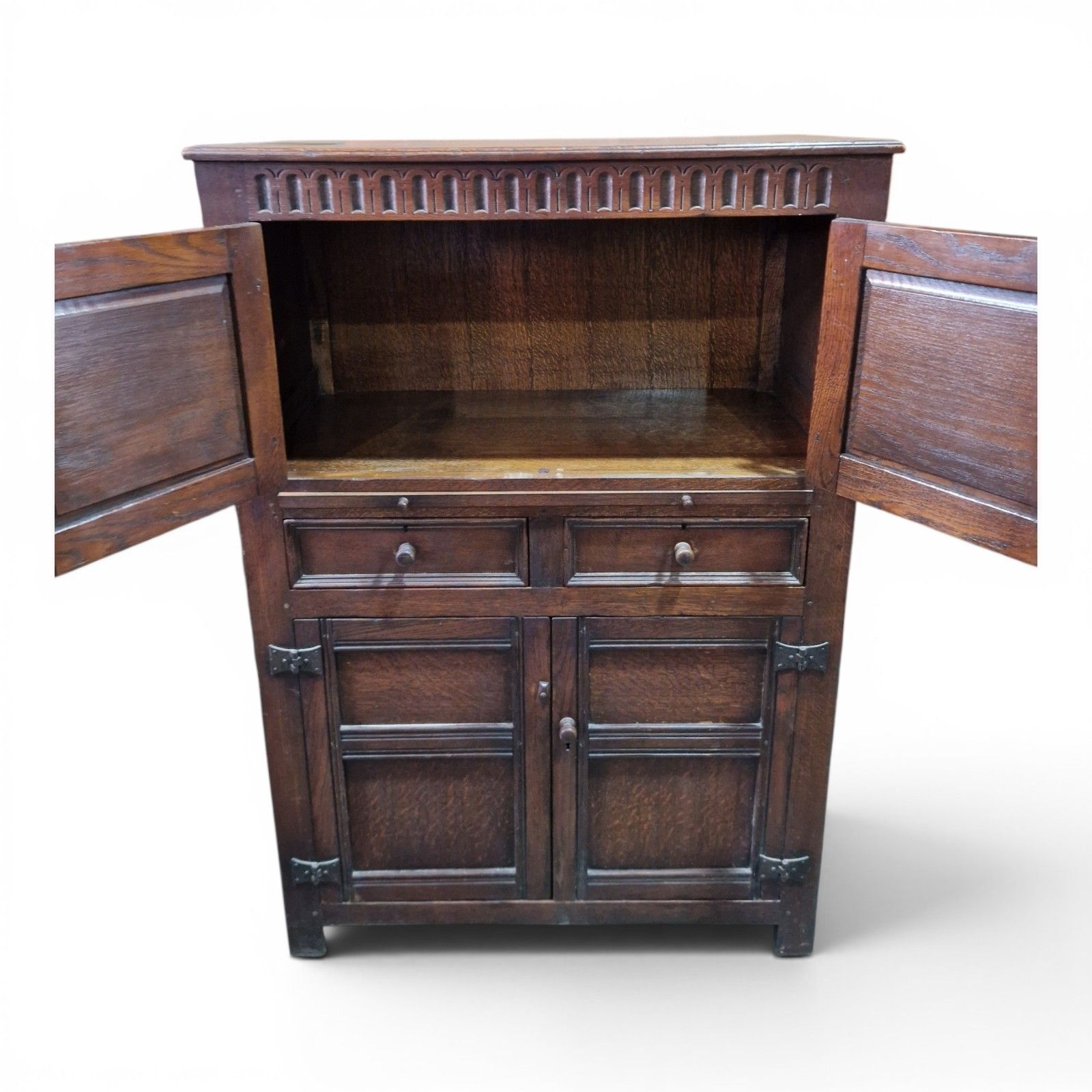 photo for sale Carved Oak Drinks Cabinet Bar Cocktail Cupboard Drawers Slide Antique Style