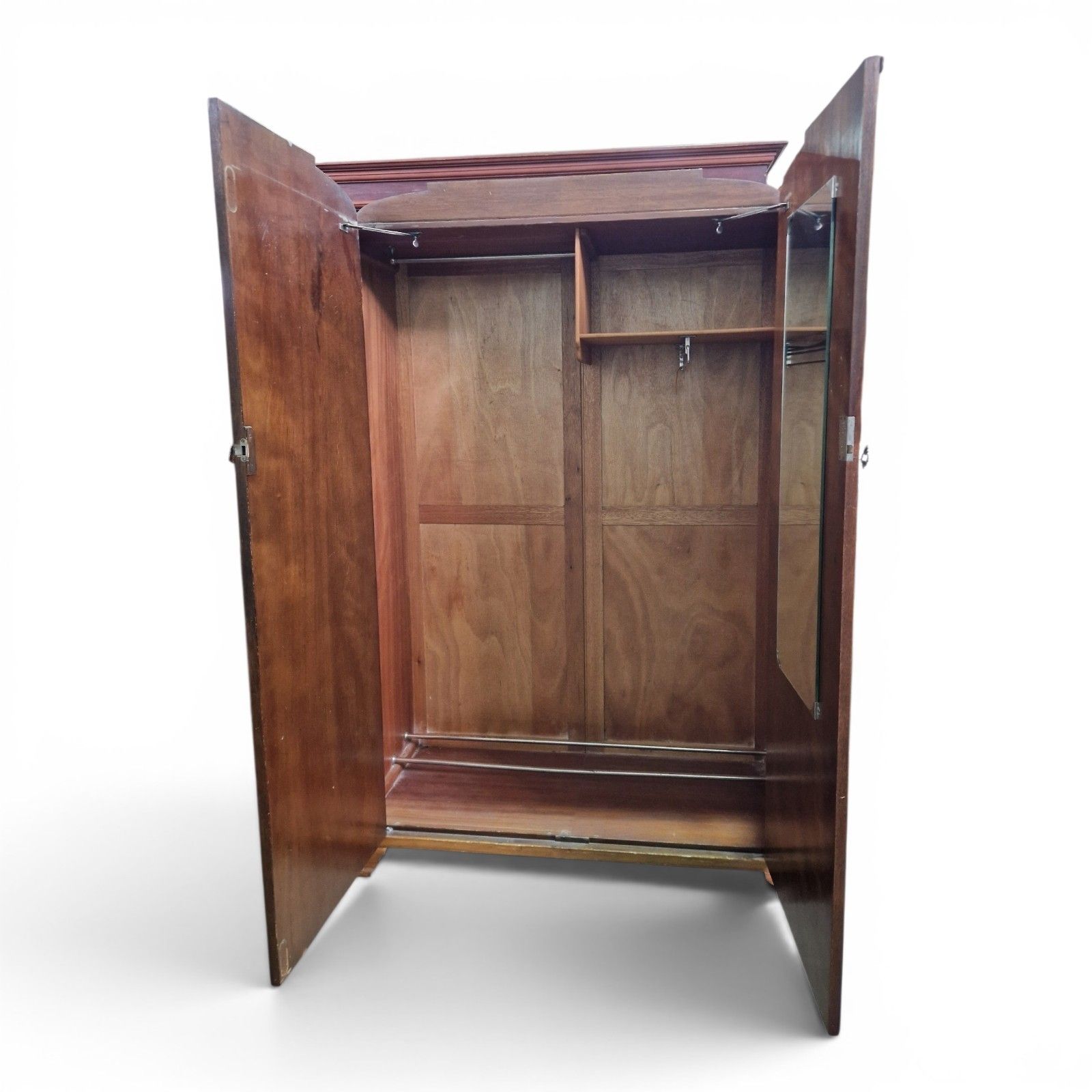 Art Deco Walnut Wardrobe Armoire Antique Vintage Figured Double Doors Carved photo Furniture