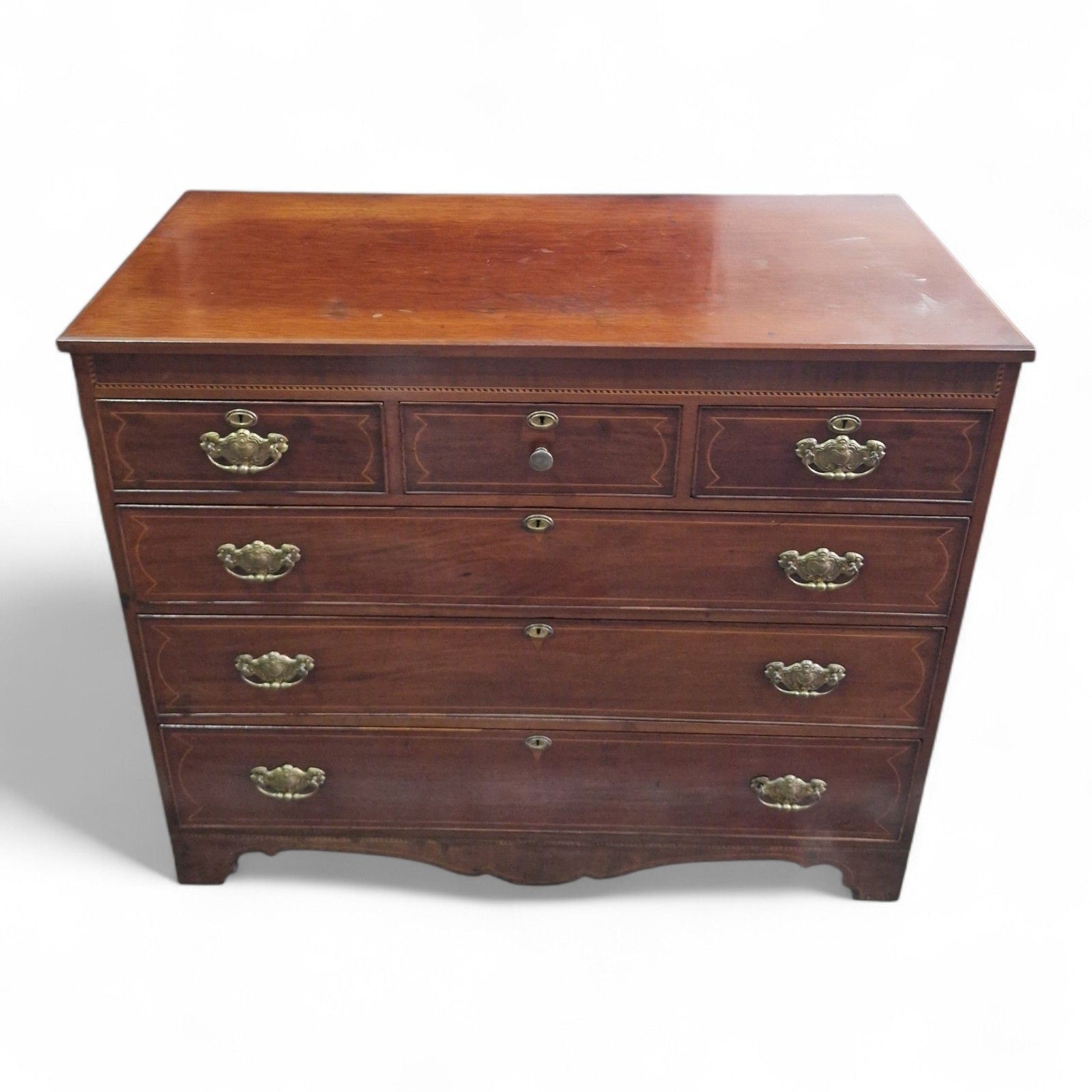 Antique Georgian Mahogany Chest Of Drawers Inlaid 6 Drawer Large Chest photo furniture