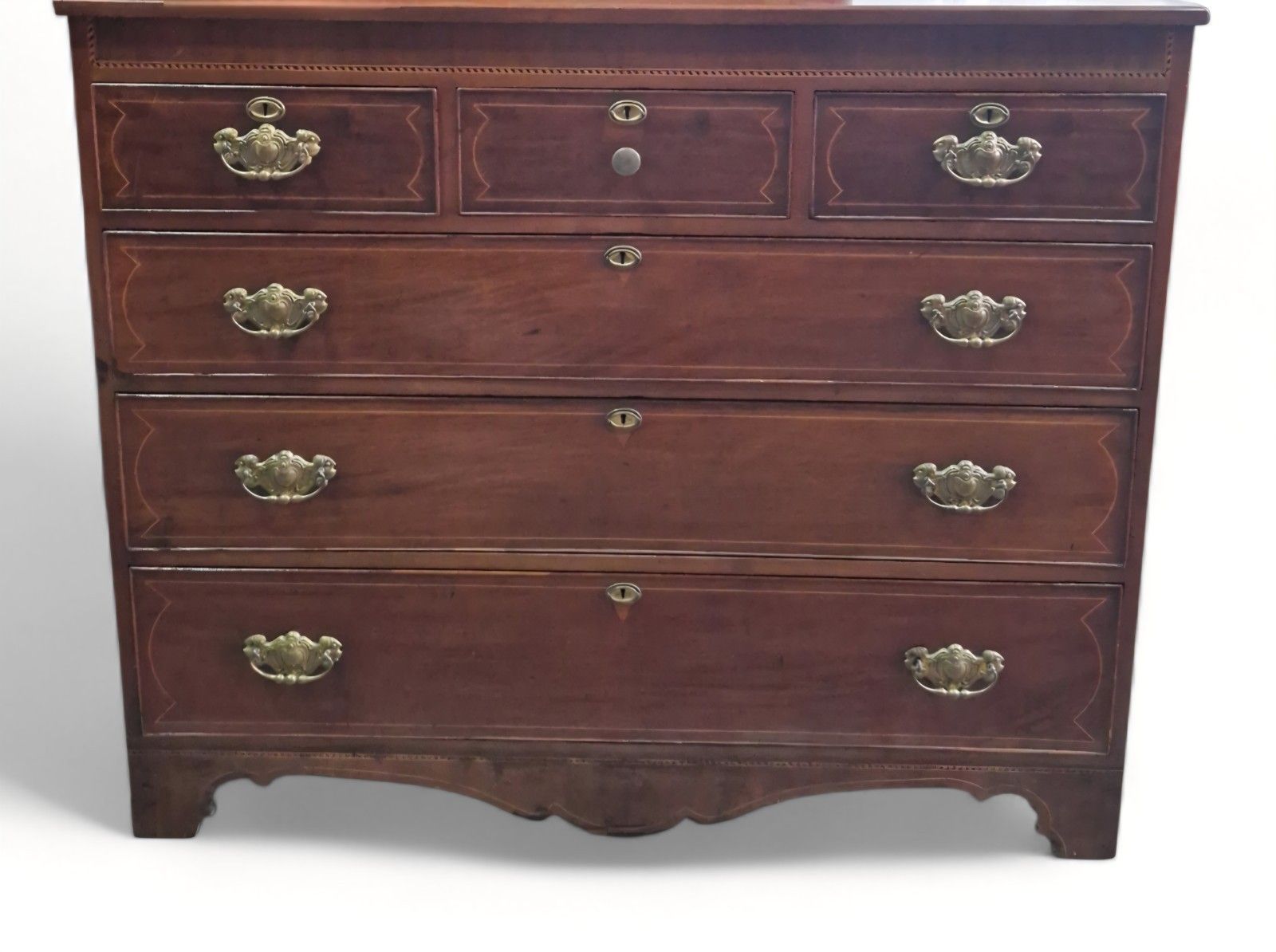Antique Georgian Mahogany Chest Of Drawers Inlaid 6 Drawer Large Chest photo for sale