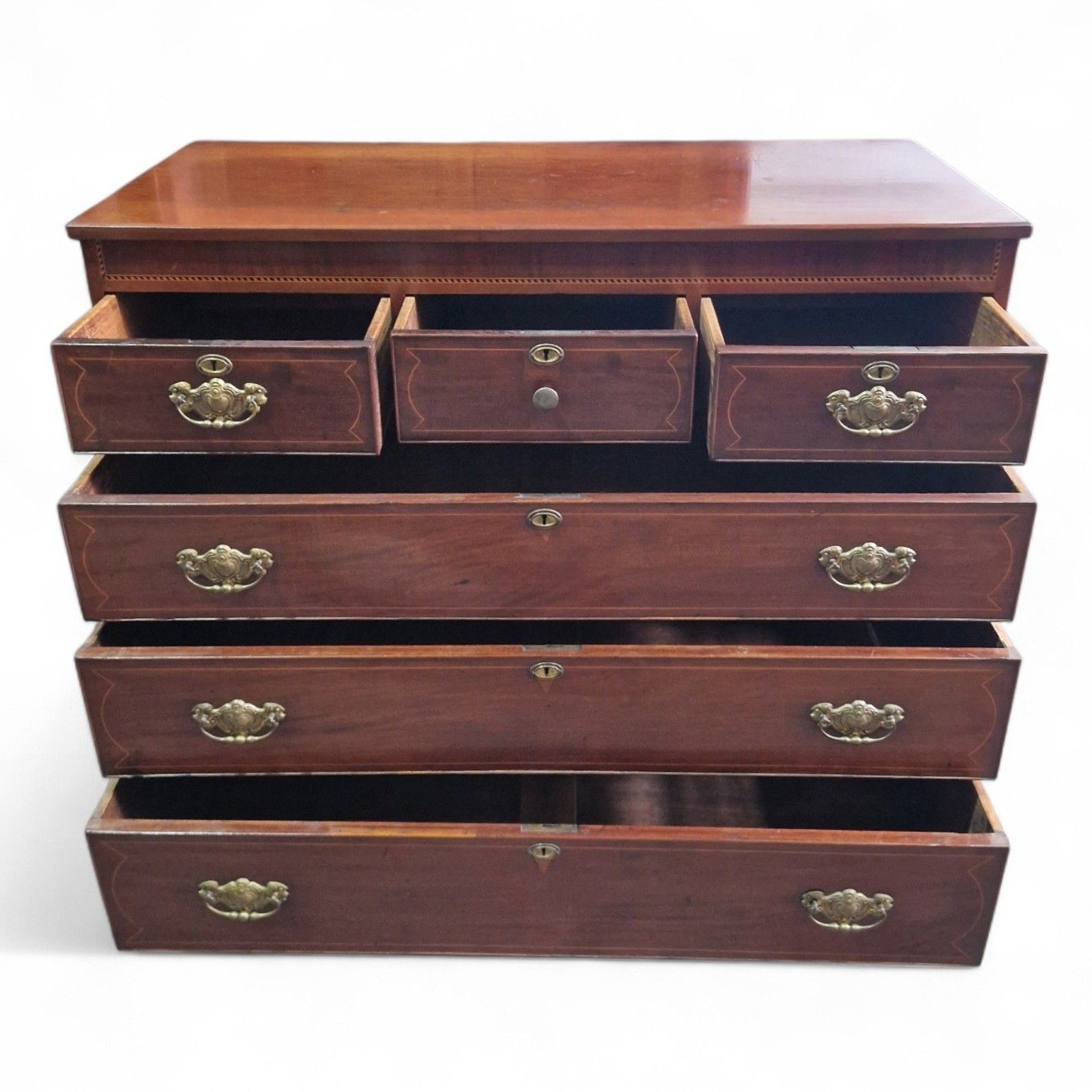 Antique Georgian Mahogany Chest Of Drawers Inlaid 6 Drawer Large Chest photo Furniture