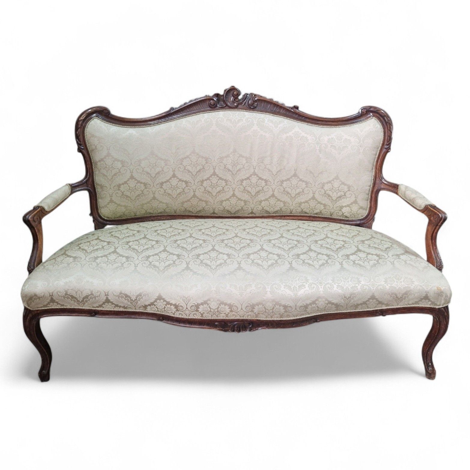 Antique Style French Carved Sofa Settee Louis XV Walnut Upholstered Seat photo furniture