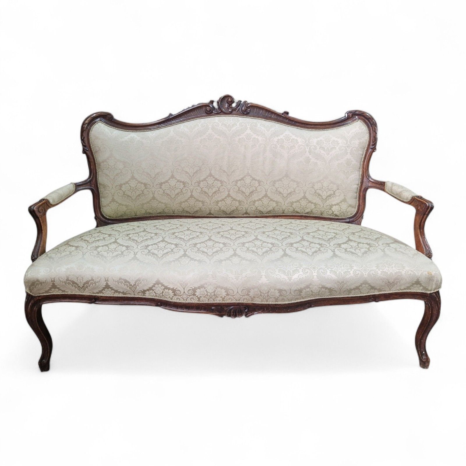 Antique Style French Carved Sofa Settee Louis XV Walnut Upholstered Seat photo for sale