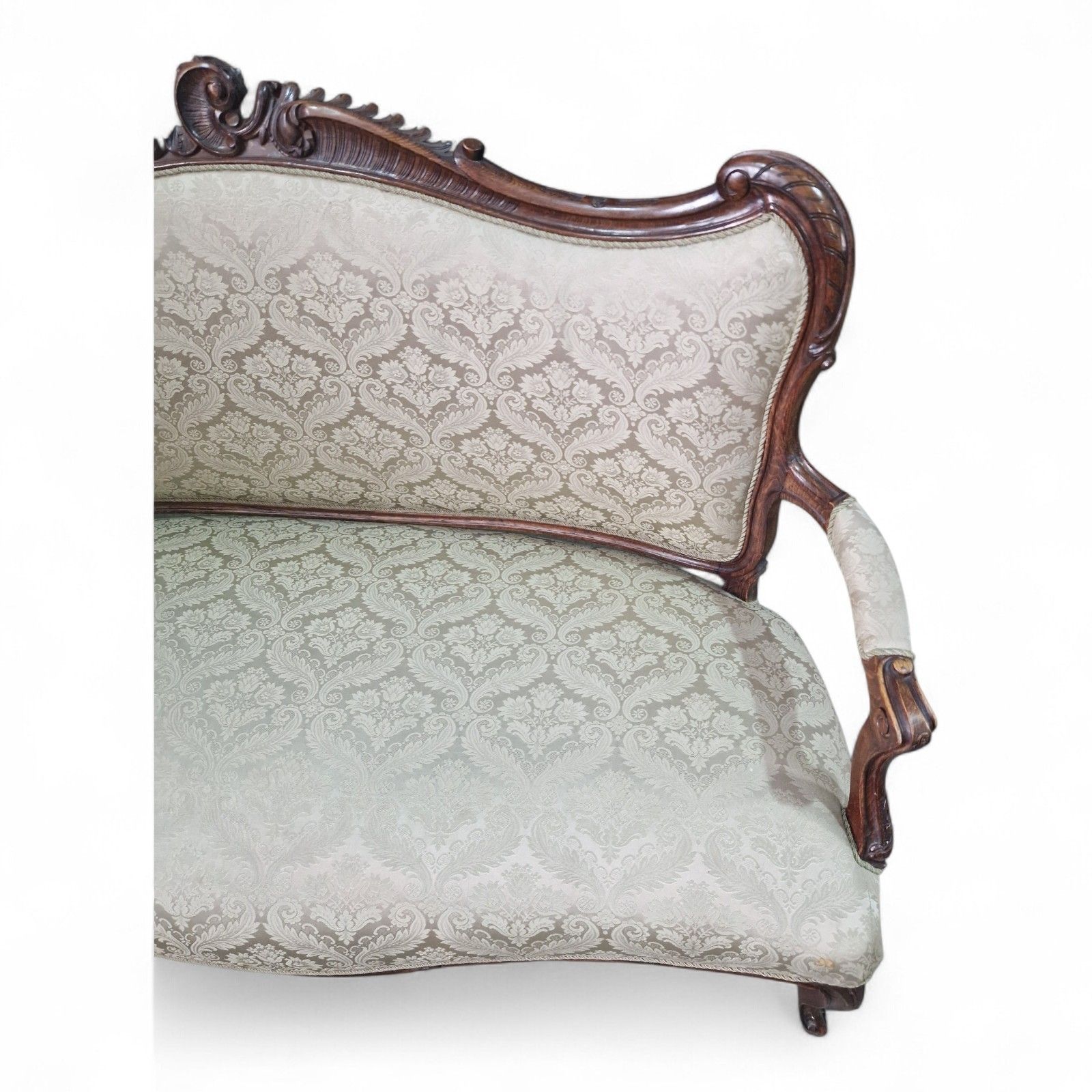 photo furniture Antique Style French Carved Sofa Settee Louis XV Walnut Upholstered Seat