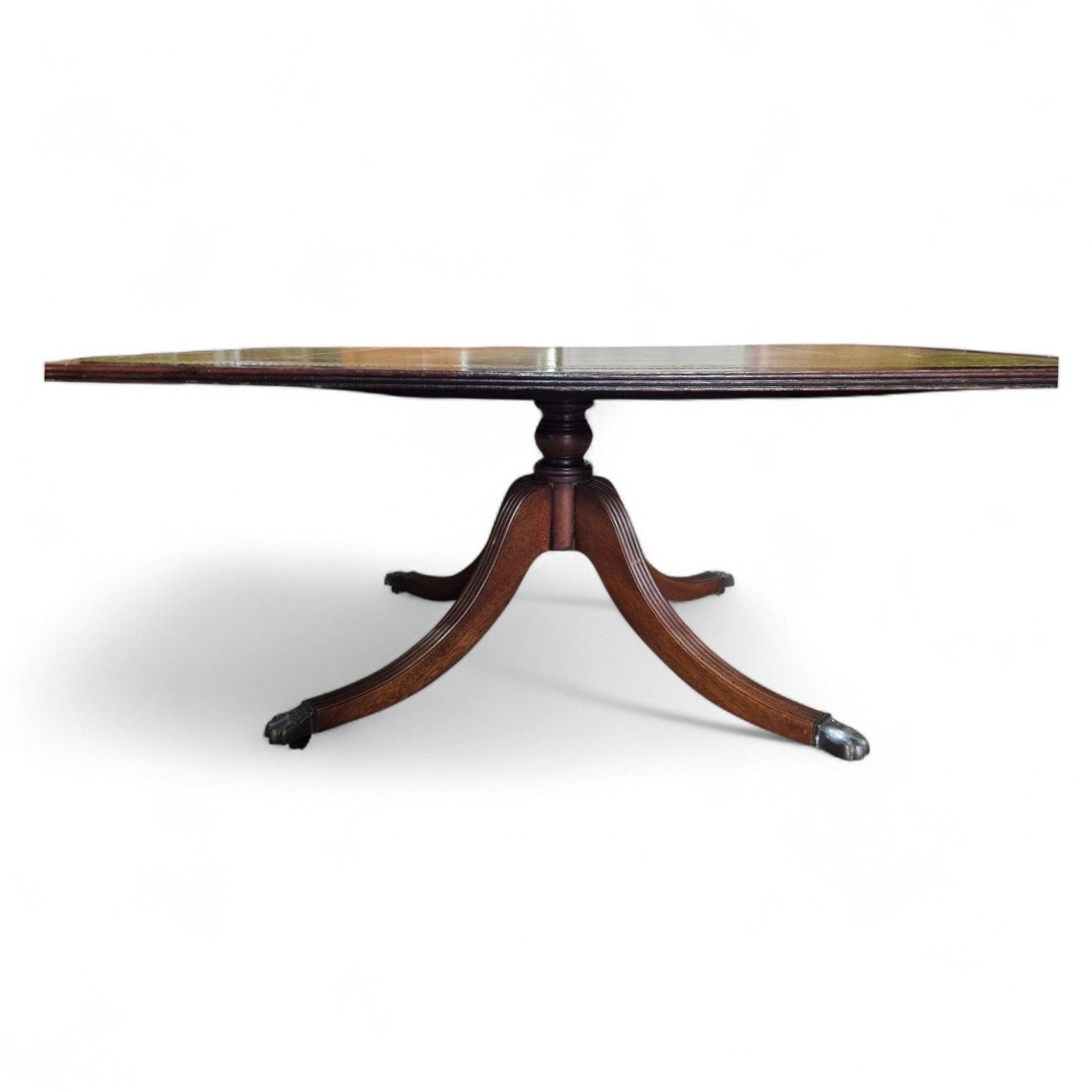 Antique Style Games Table Coffee Table Green Leather Top Paw Feet Castors Large photo Furniture