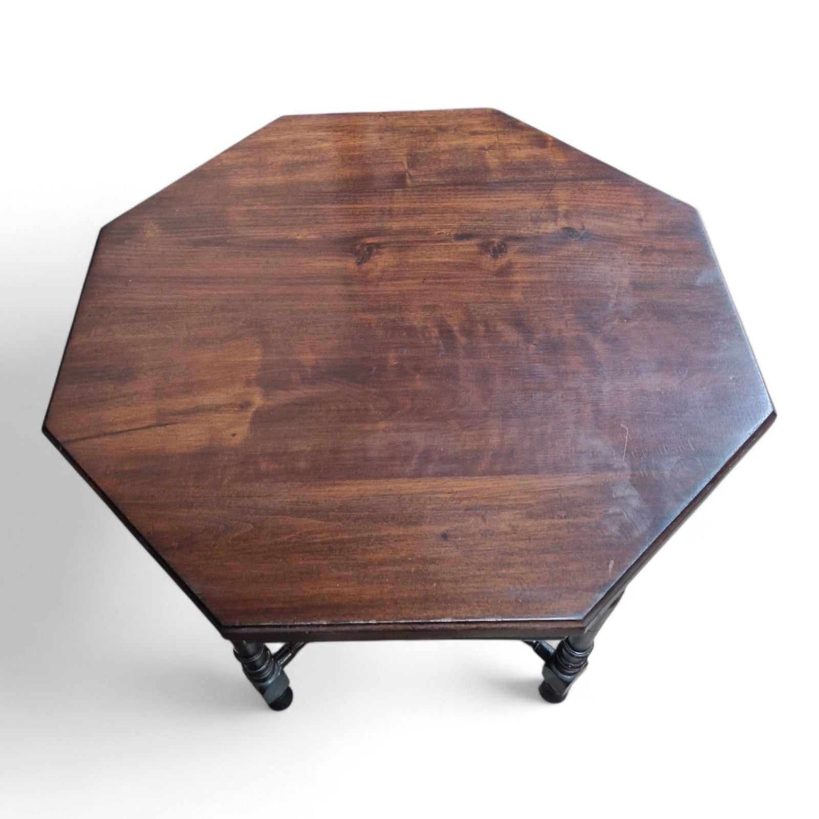 Furniture Victorian Octagonal Occasional Table 2 Tier Solid Wood Turned Supports Antique photo