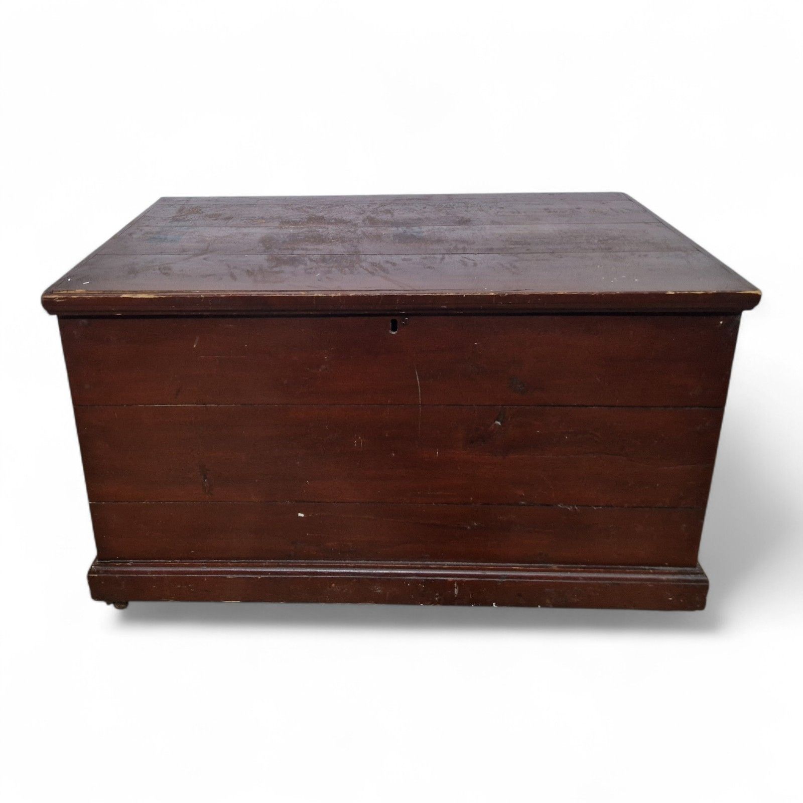 Antique Victorian Pine Box Flat Top Blanket Chest Wooden Storage Trunk photo vinterior