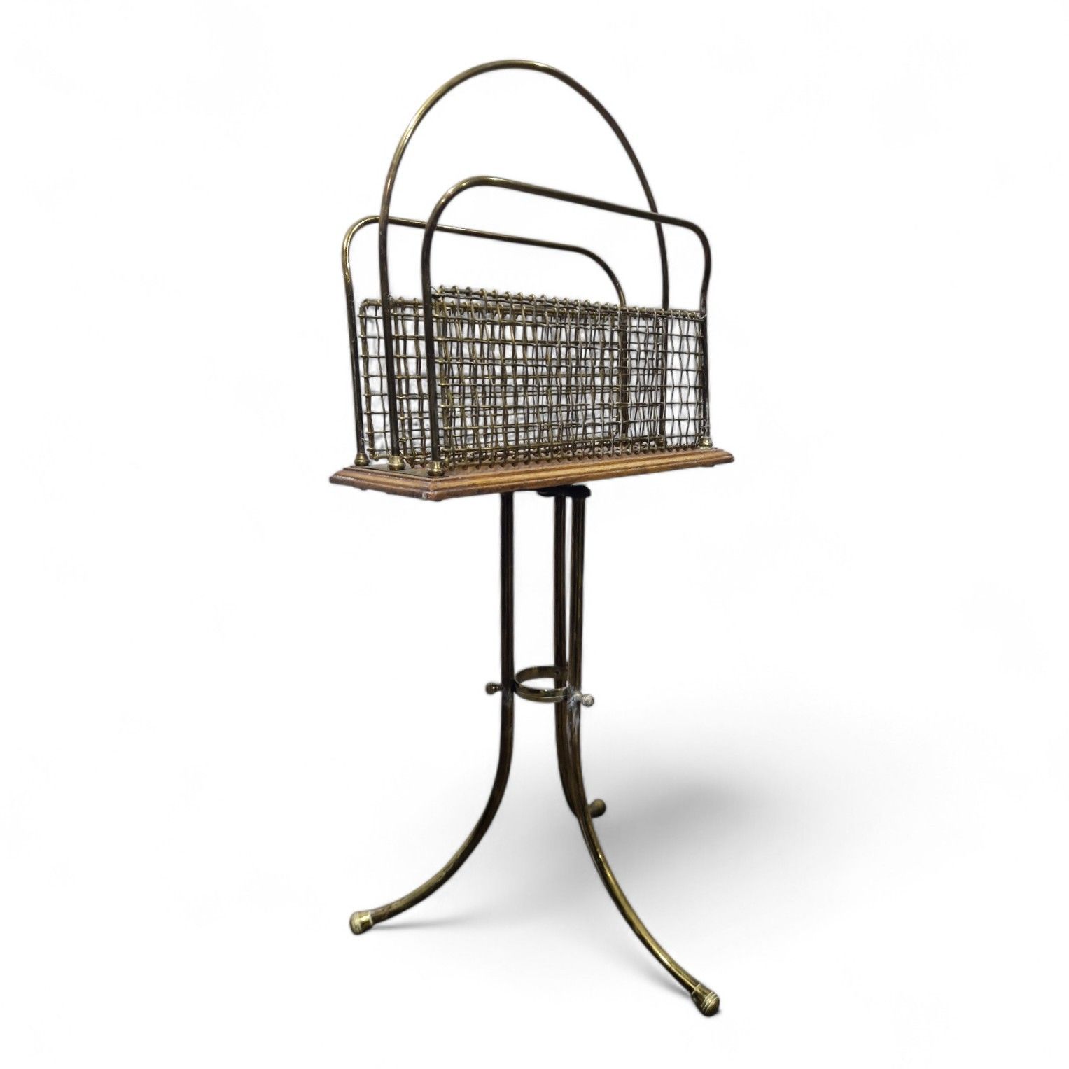 Art Deco Brass Magazine Stand Wire Rack With Handle Vintage Revolving Top photo Home Decor