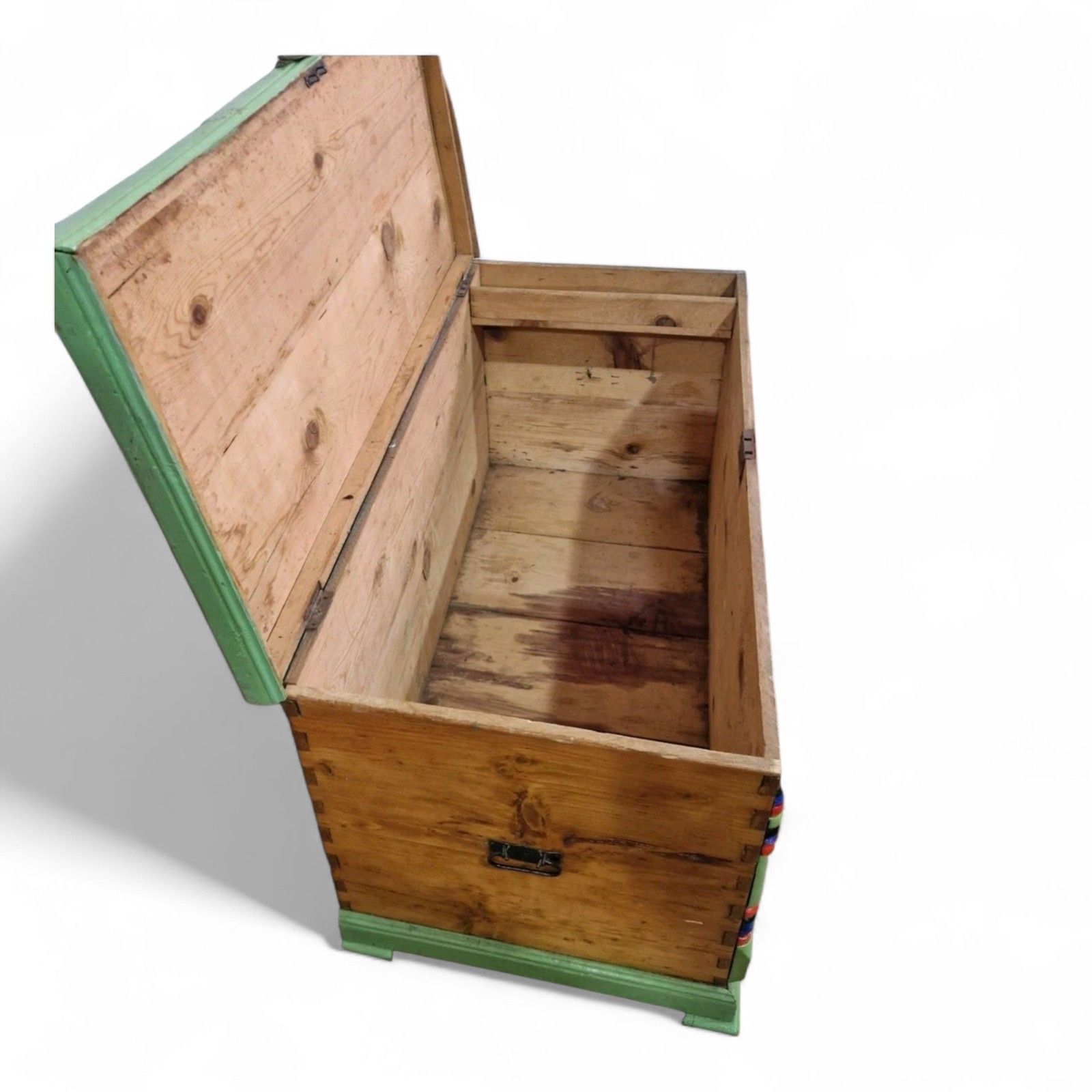 Furniture Pine Blanket Box Antique Wood Hand Painted Scandinavian Folk Art Storage Chest photo