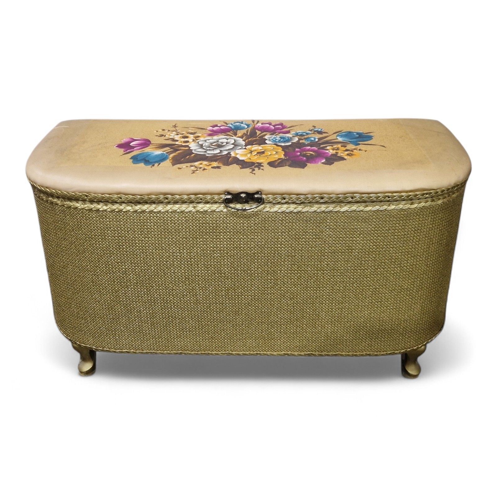 Vintage Blanket Box Upholstered Top Floral Motif Lift Up Lid Storage Trunk photo Furniture