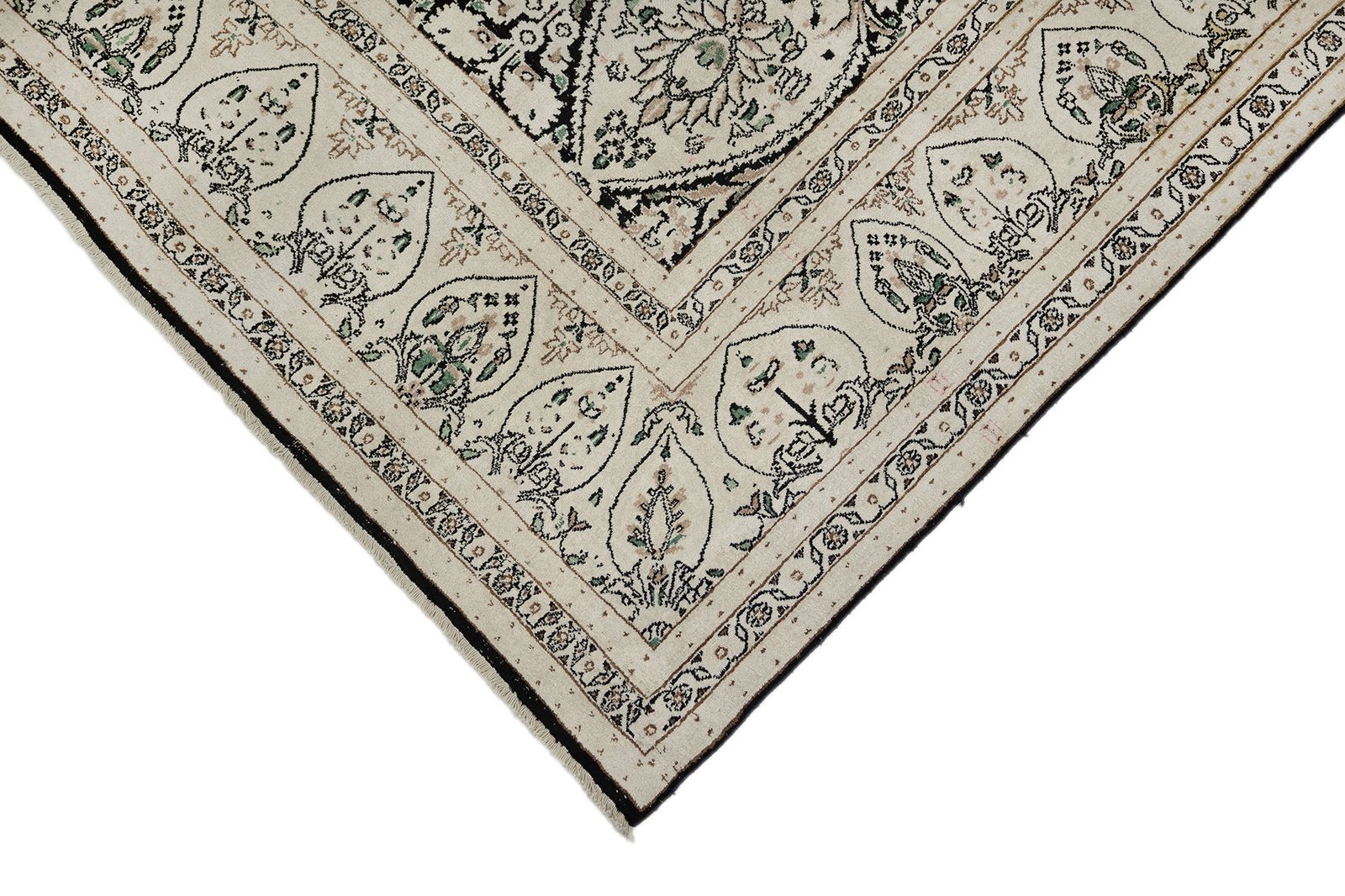 Vintage Indian Kashmir Silk Rug, Ivory And Black, 301 × 205cm photo 2500.0