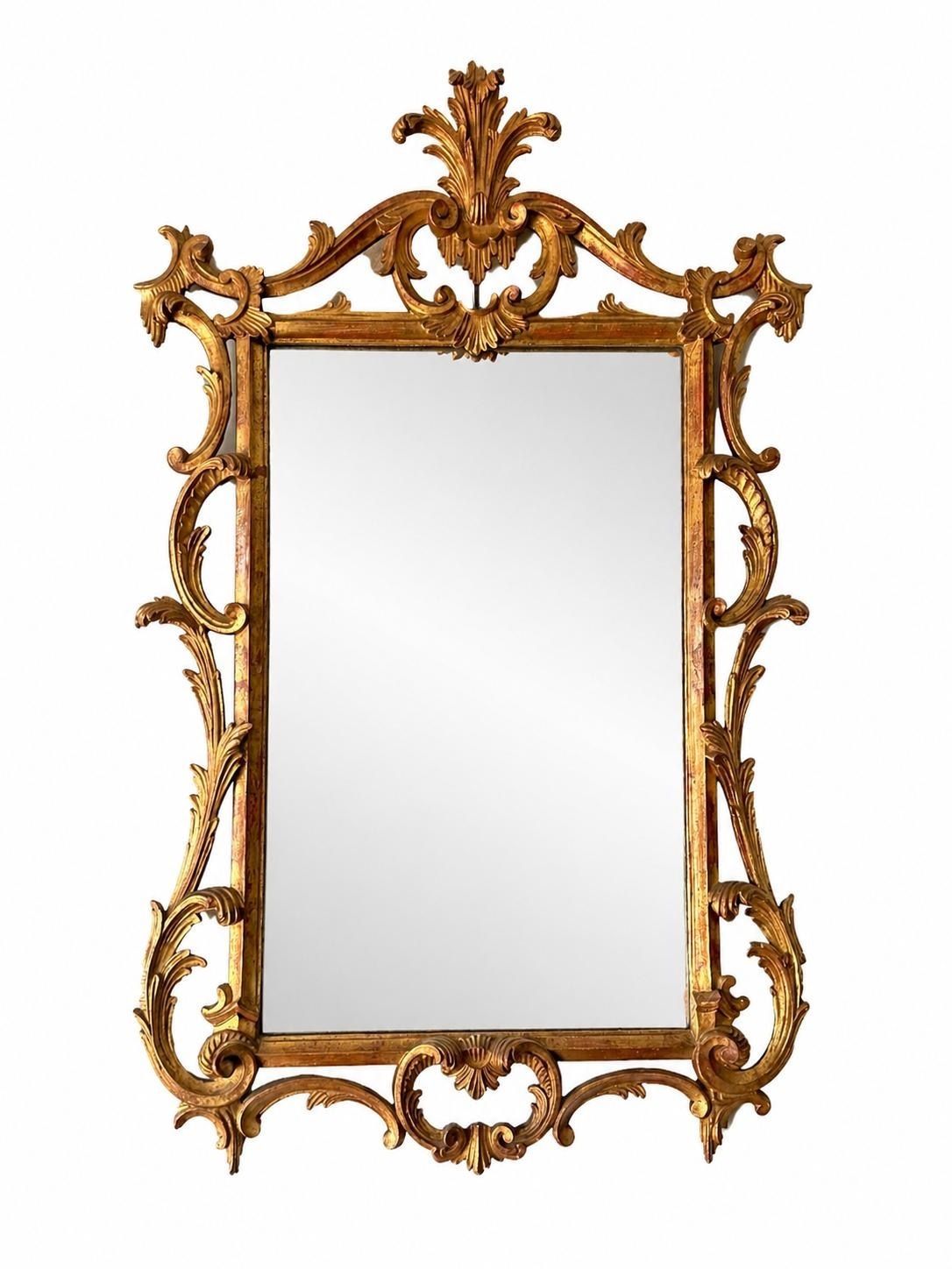Console Mirror Large Carved Wood Top With Peak Decoration Italy Rococo Late 18th Century