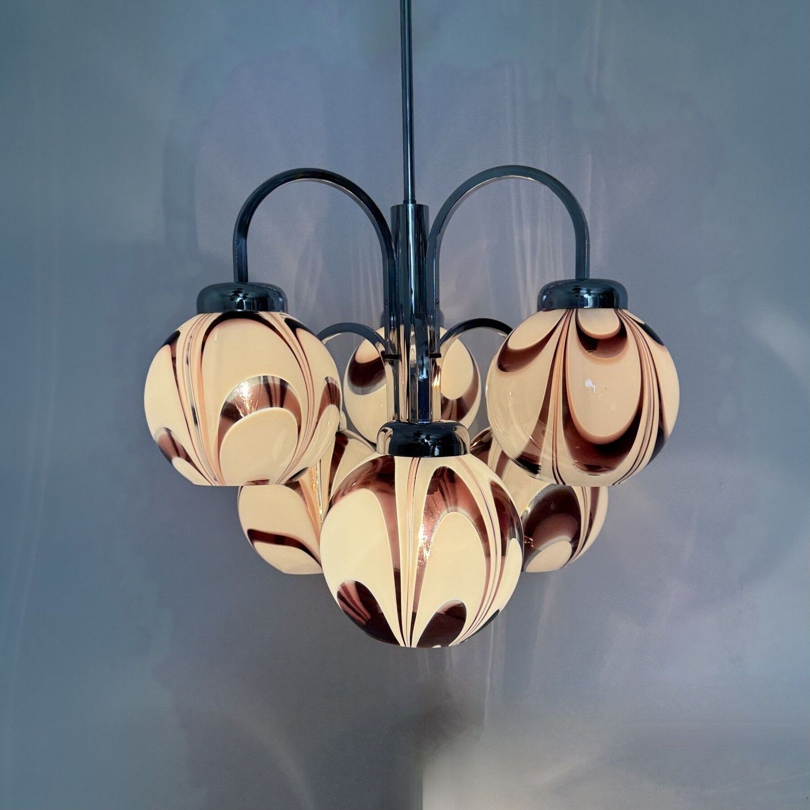 Xl Italian Purple And White Murano Glass Swirl Chandelier , 1970s photo furniture