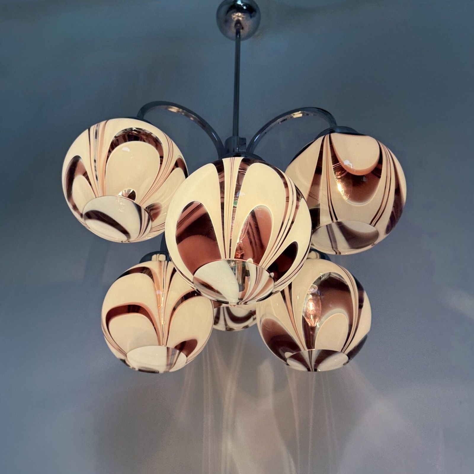 Xl Italian Purple And White Murano Glass Swirl Chandelier , 1970s photo buy