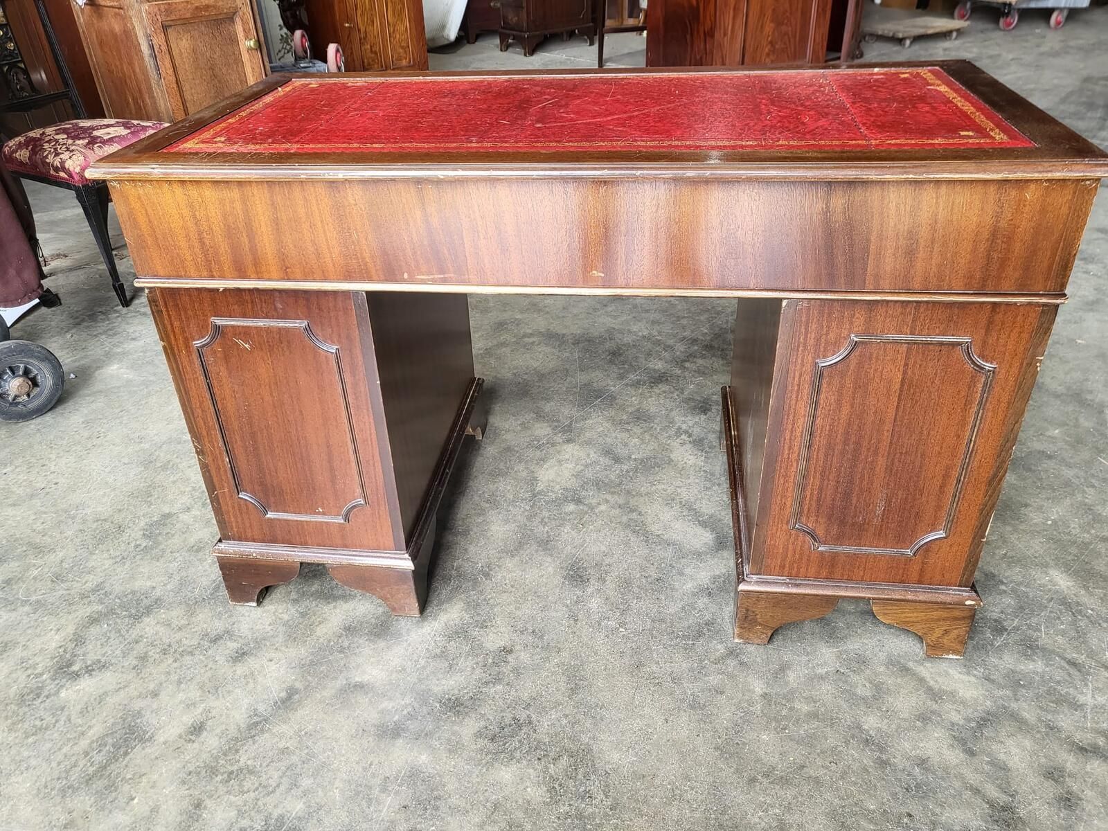 Furniture Antique Repro Shabby Small Twin Pedestal Desk Leather Top photo