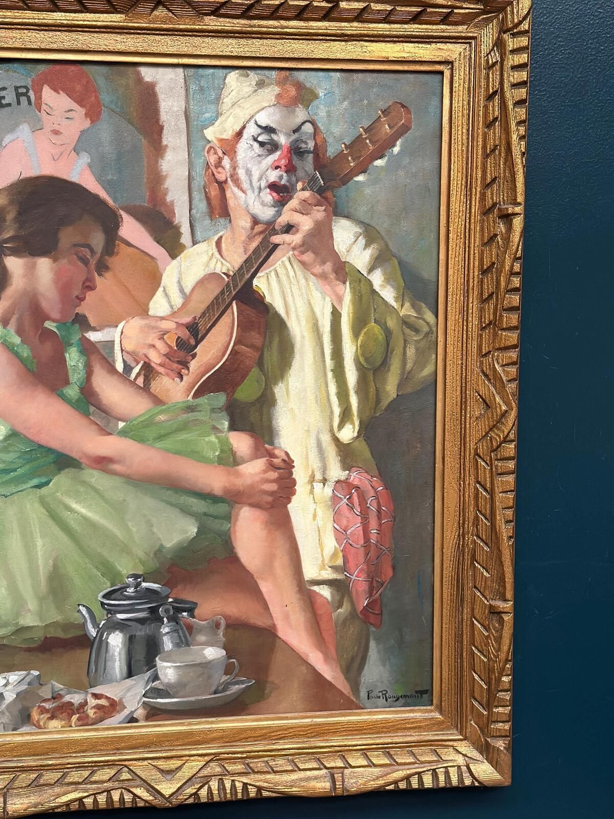 Original Early Century French Oil On Canvas – “Woman And Clown” By Philippe De Rougemont – Vintage & Framed – 82 × 70 Cm (32.3" × 27.6" photo vinterior