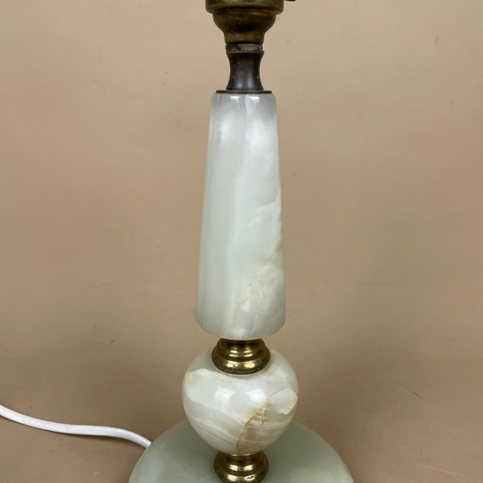 Green Onyx Marble Lamp Light Bedside Brass Gold Metal Ornate Round Base Marbled Pattern Classic Column Natural Stone Antique Vintage Side photo buy