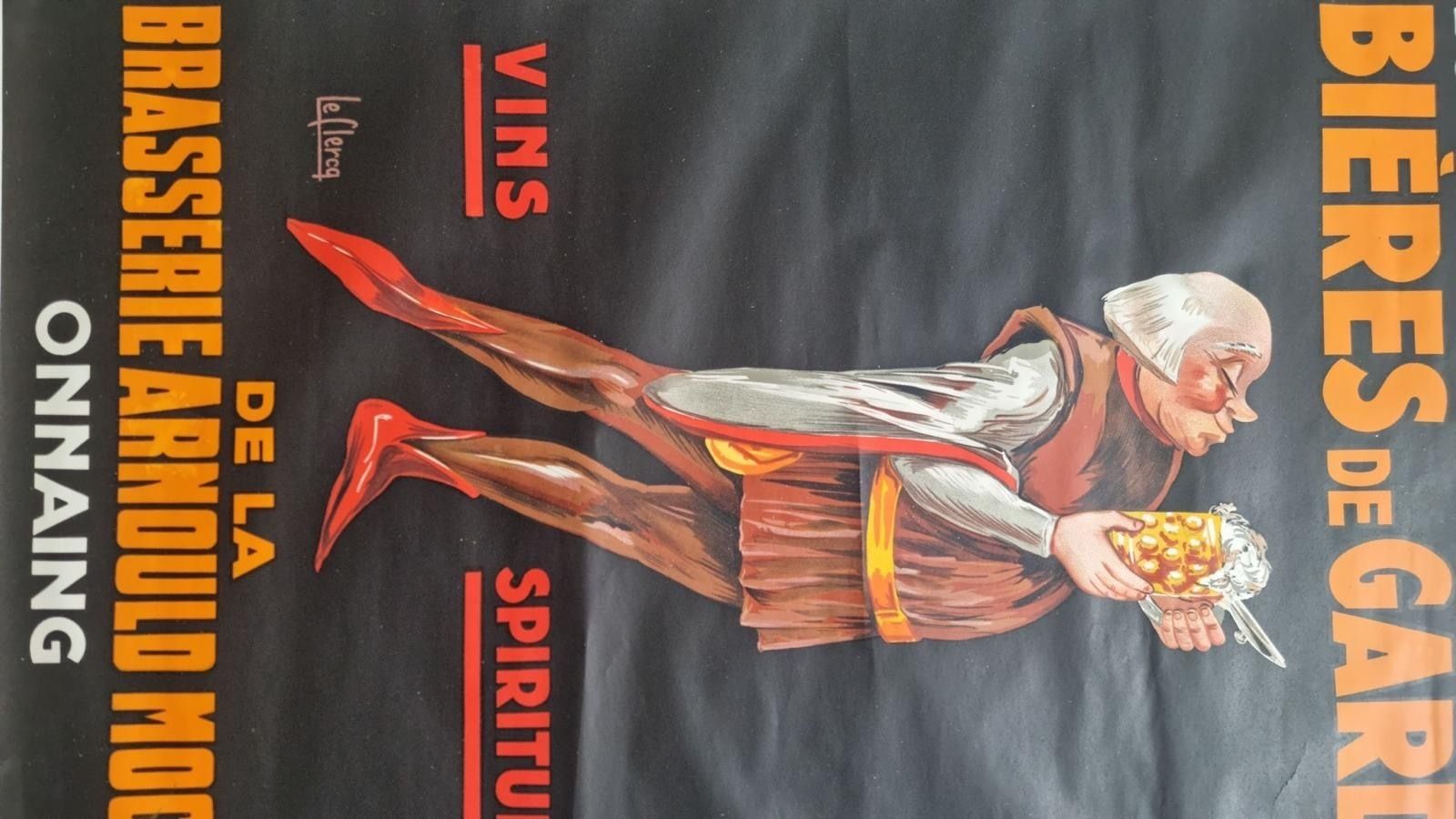 Original 1930s French Beer Advertising Poster, Le Clercq – Brasserie Arnould Mochez photo furniture