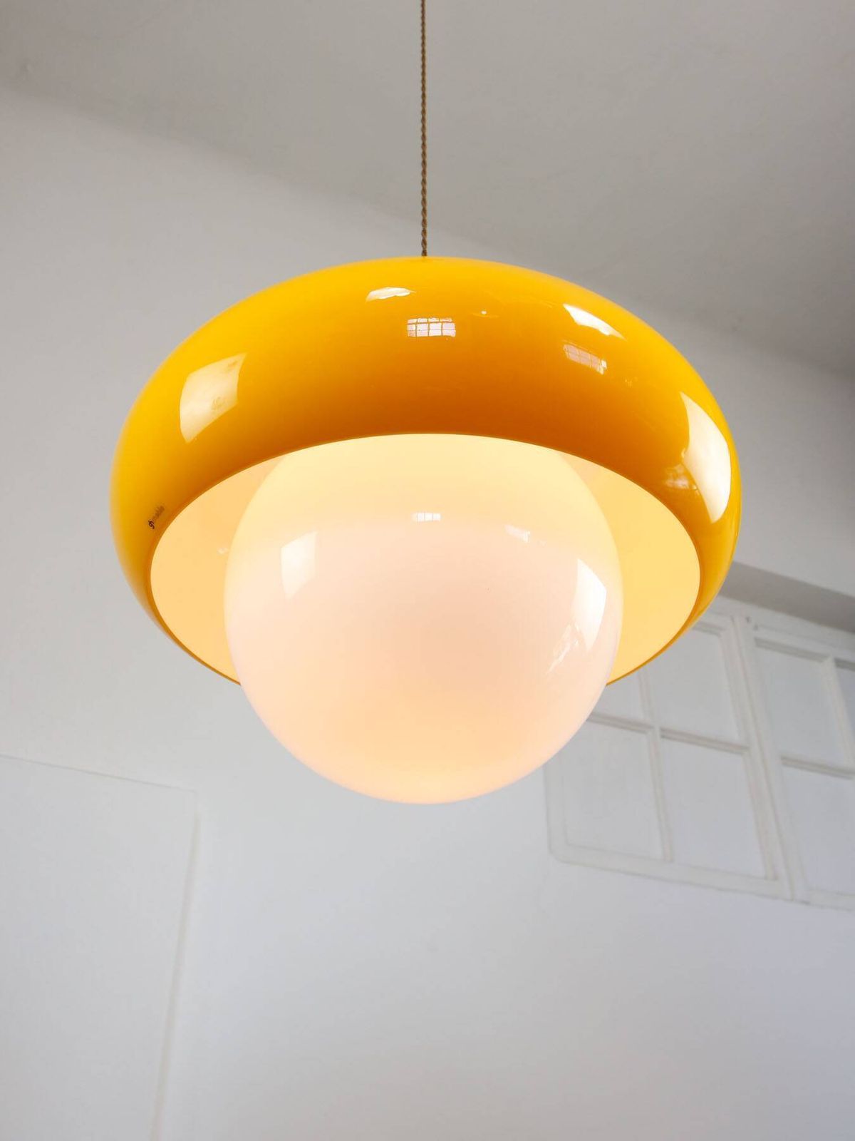 Large Space Age Model Best Hanglamp van Guzzini in geel, jaren 1970 photo buy