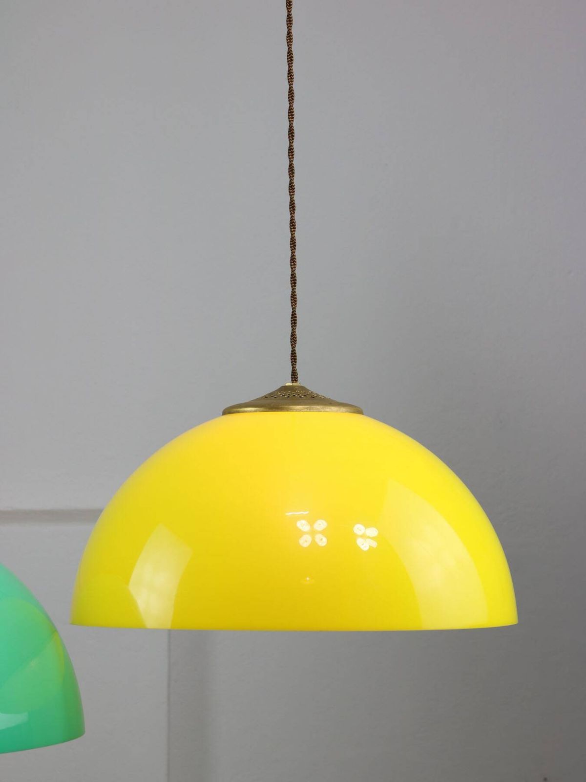 Vintage Italian Brass And Yellow Plexiglas Pendant Lamp photo buy