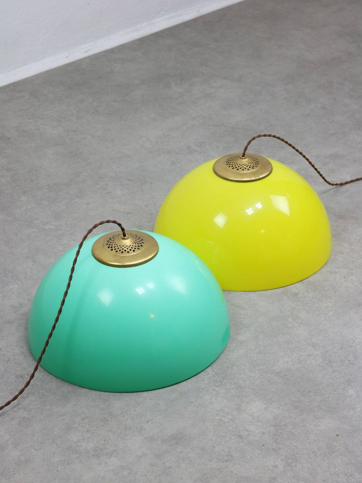Lighting Vintage Italian Brass And Yellow Plexiglas Pendant Lamp photo
