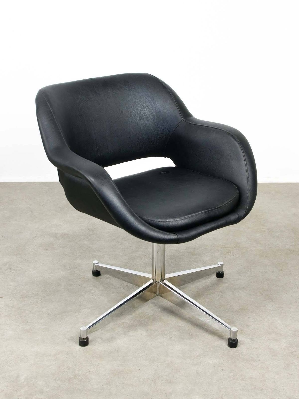 Vintage Italian Black Leatherette And Chrome Swivel Chair, 70s photo furniture