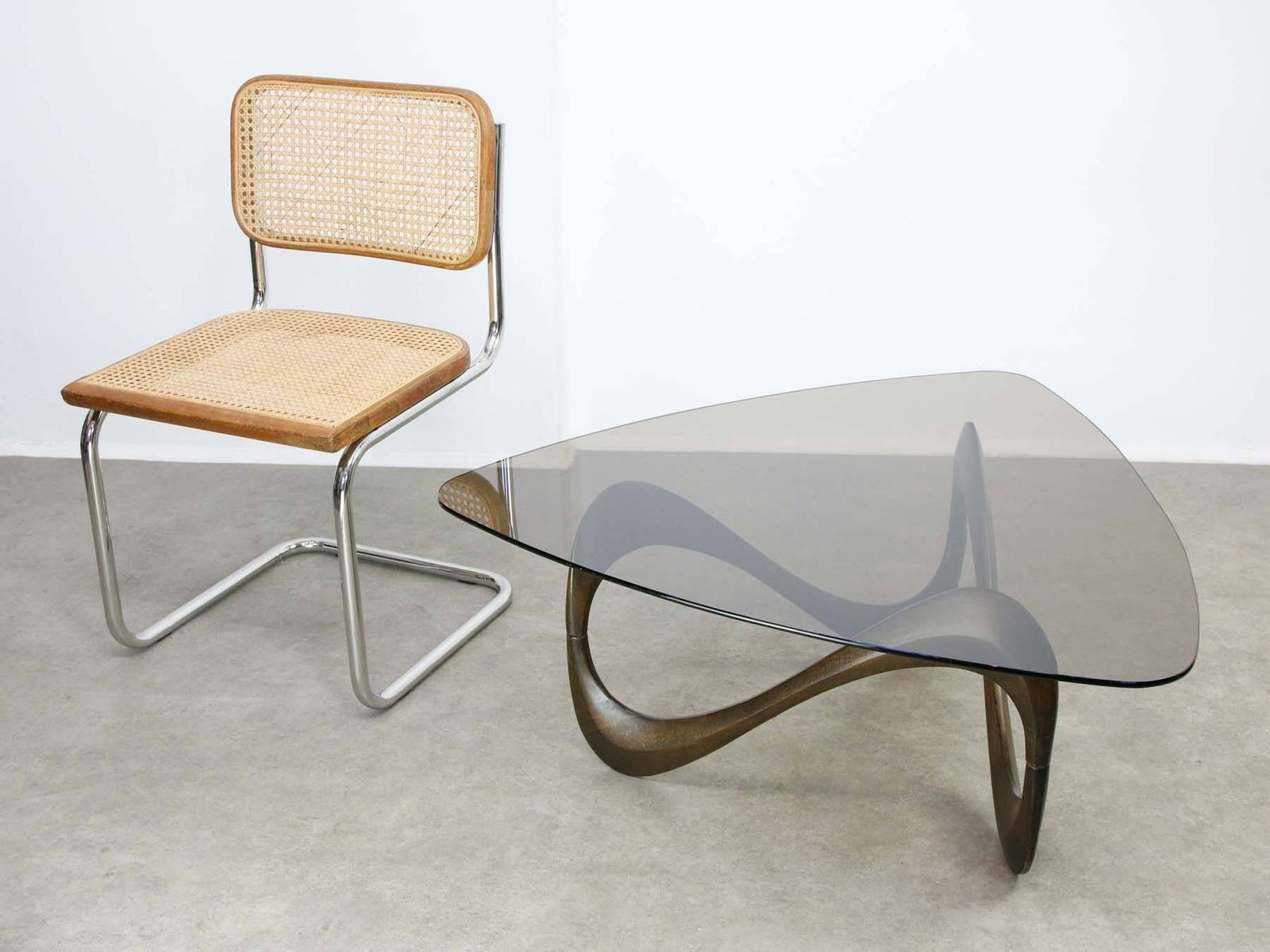 photo for sale Italian Organic "Snake" Wooden And Smoked Glass Coffee Table, 1960s