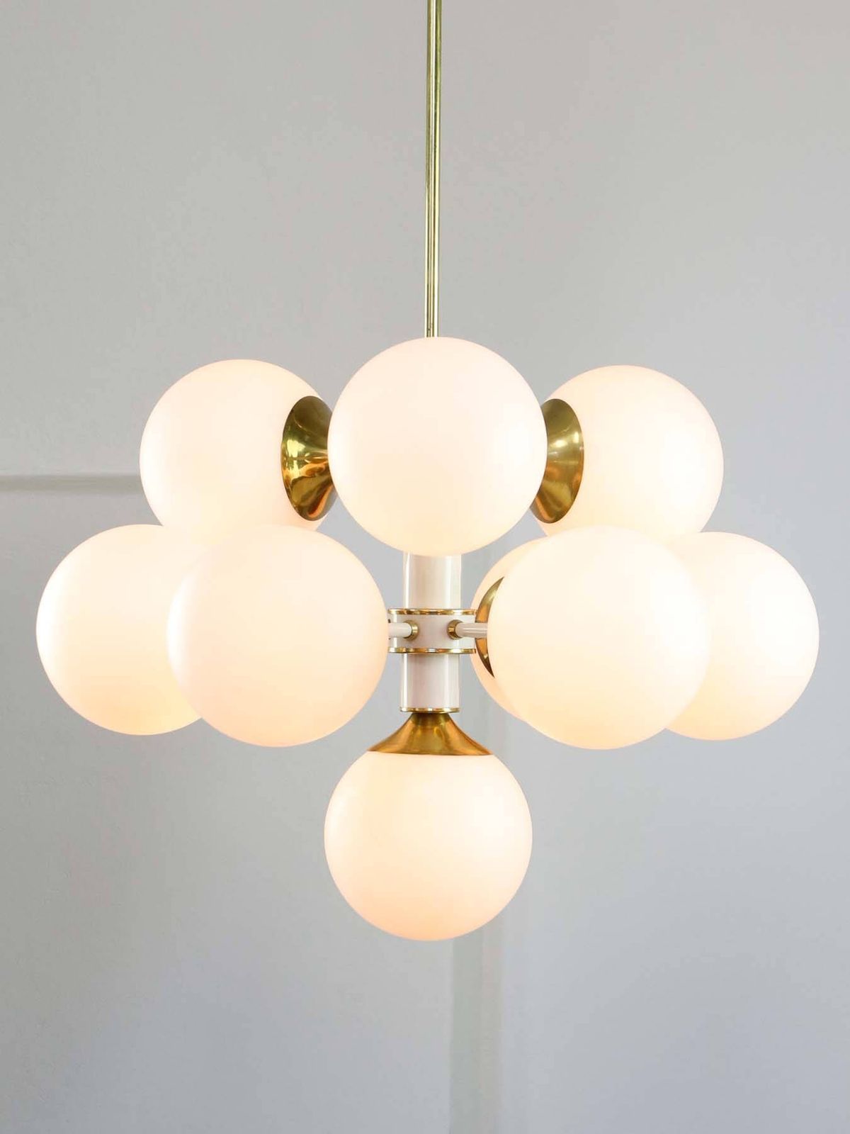 1410.0 Vintage Italian Brass And Opaline 10 Arm Sputnik Chandelier, 1970s photo